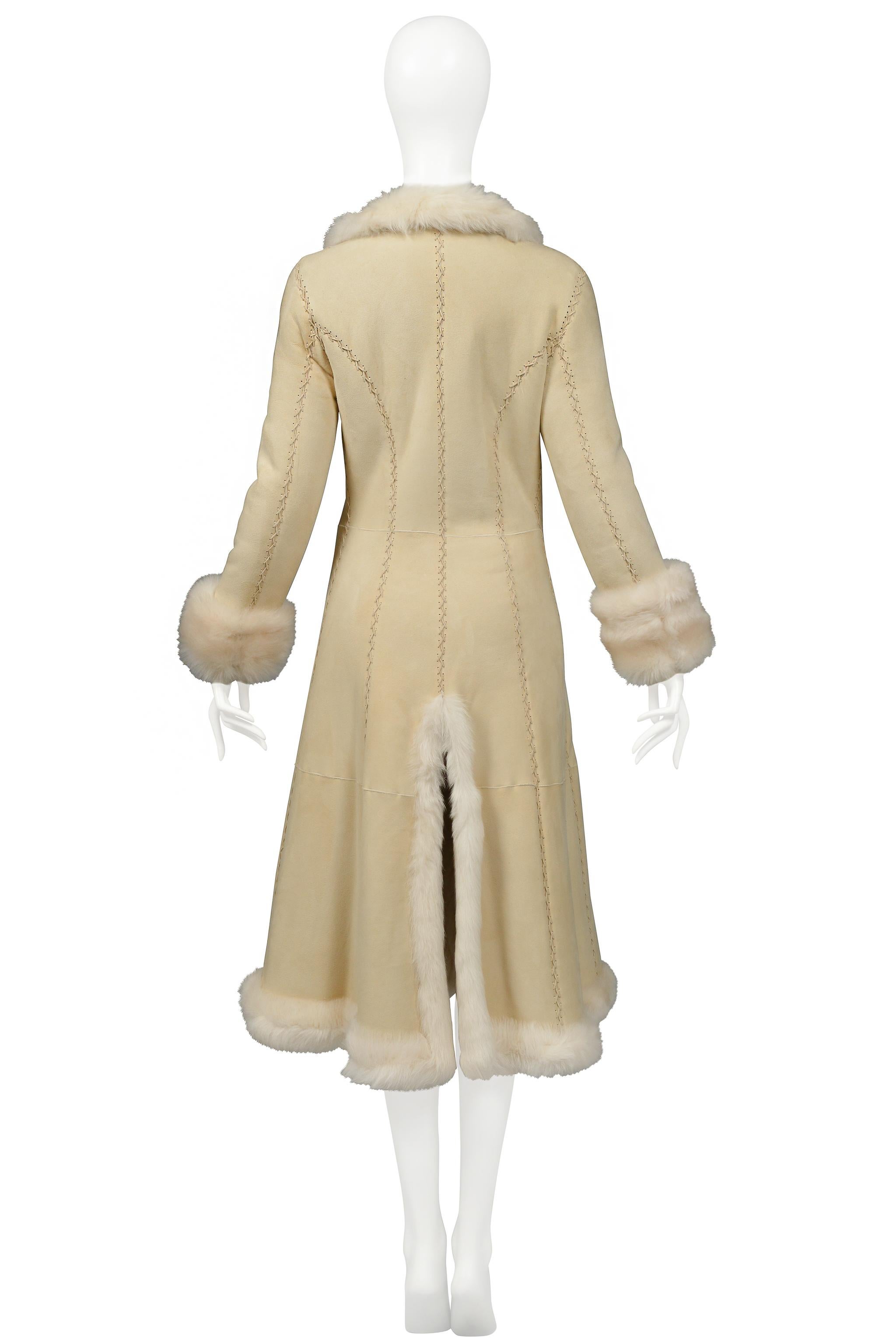 Iconic Alexander Mcqueen Off-White Suede Coat With Luxe Shearling Interior 3