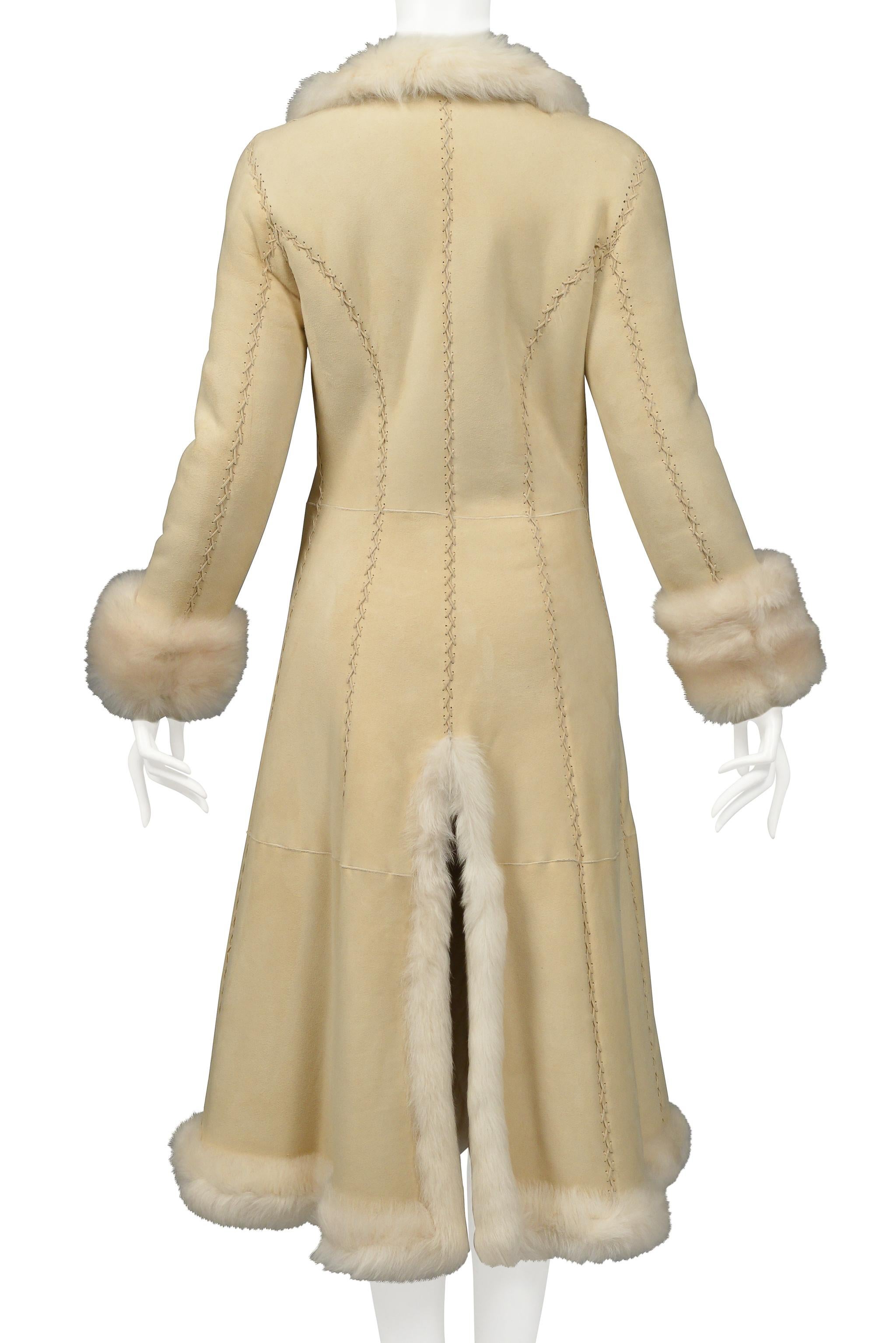Iconic Alexander Mcqueen Off-White Suede Coat With Luxe Shearling Interior 4