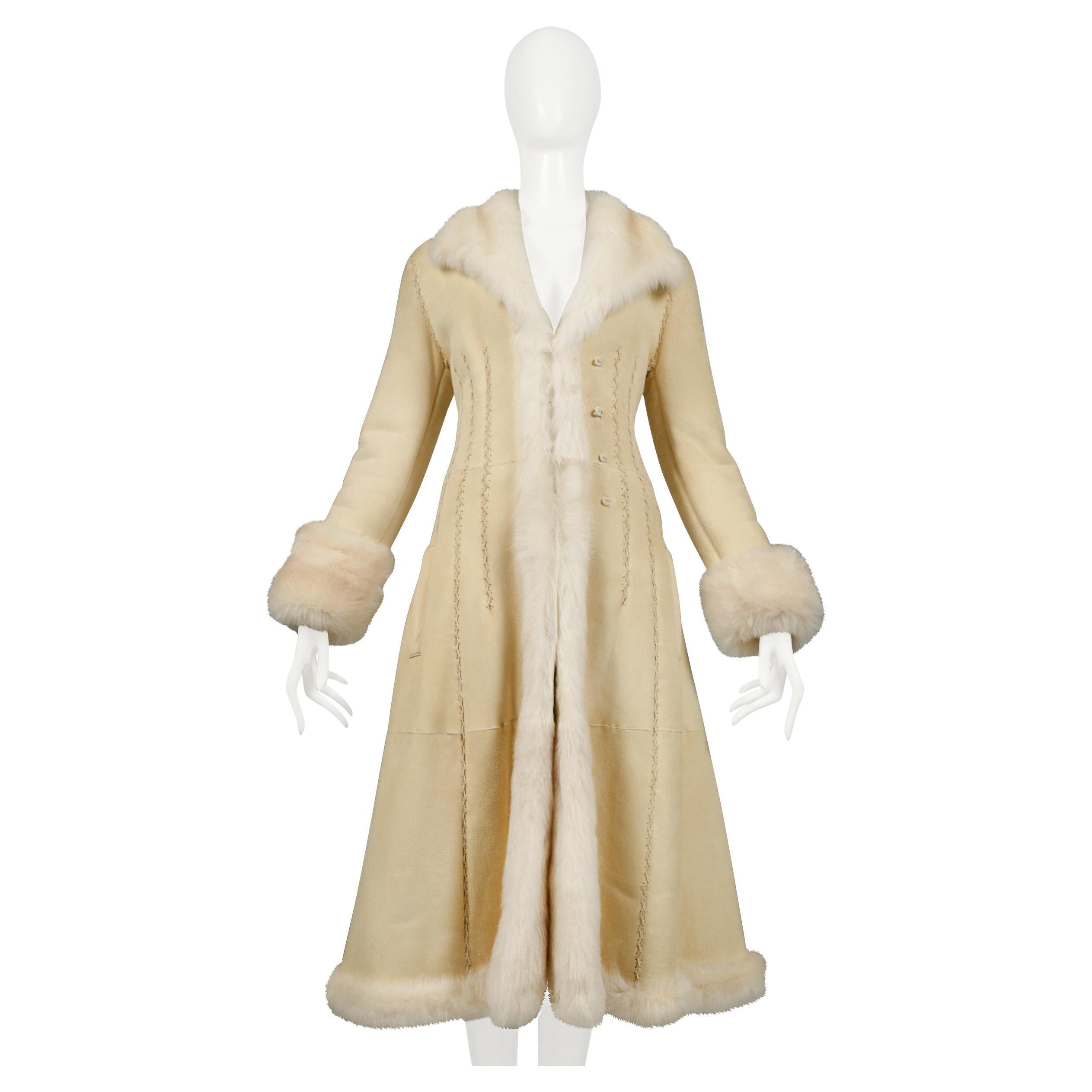 Iconic Alexander Mcqueen Off-White Suede Coat With Luxe Shearling Interior