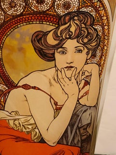Iconic Alphones Mucha Art Nouveau Autumn Glass Vase