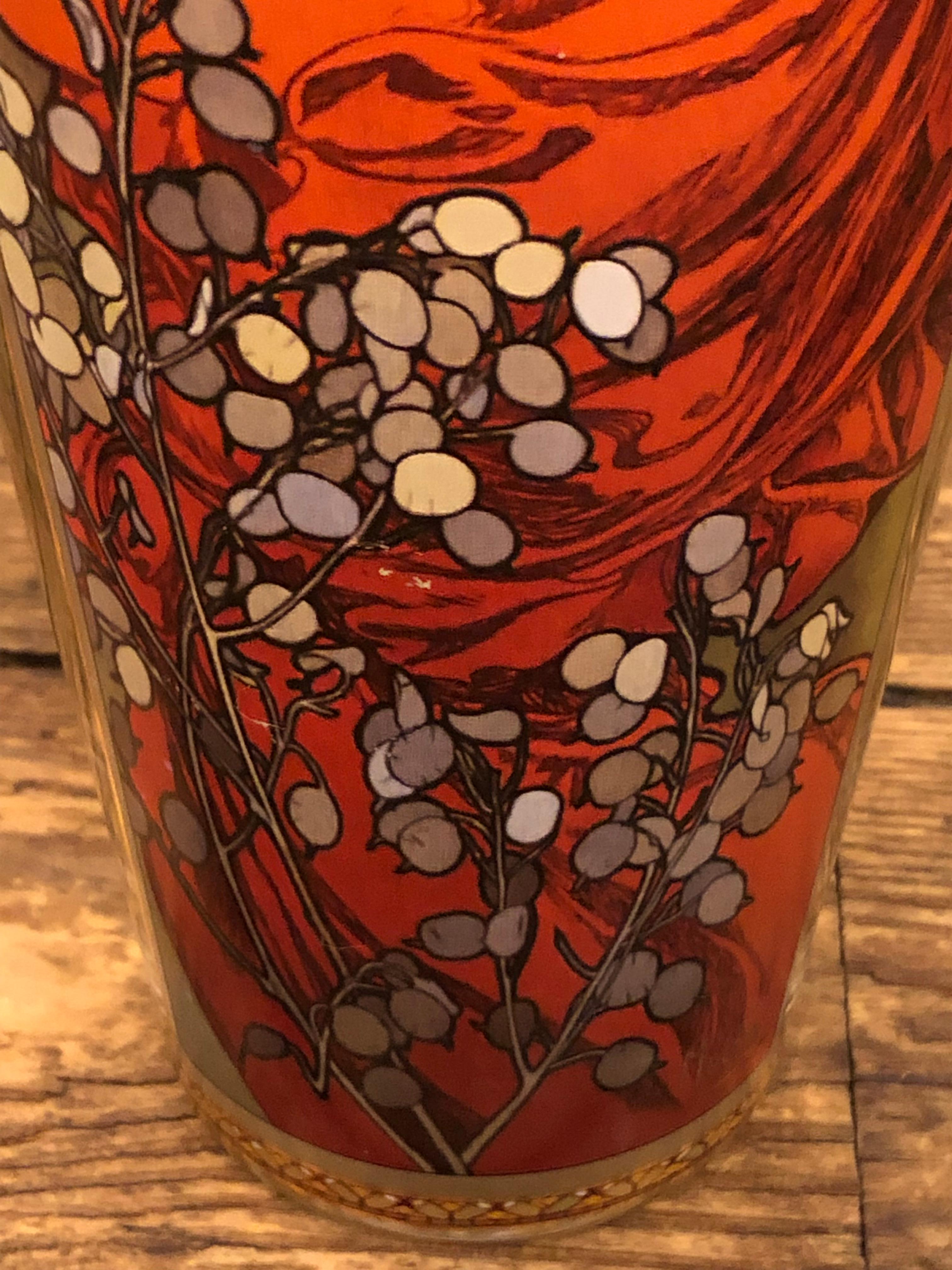 Iconic Alphones Mucha Art Nouveau Autumn Glass Vase In Good Condition In Hopewell, NJ