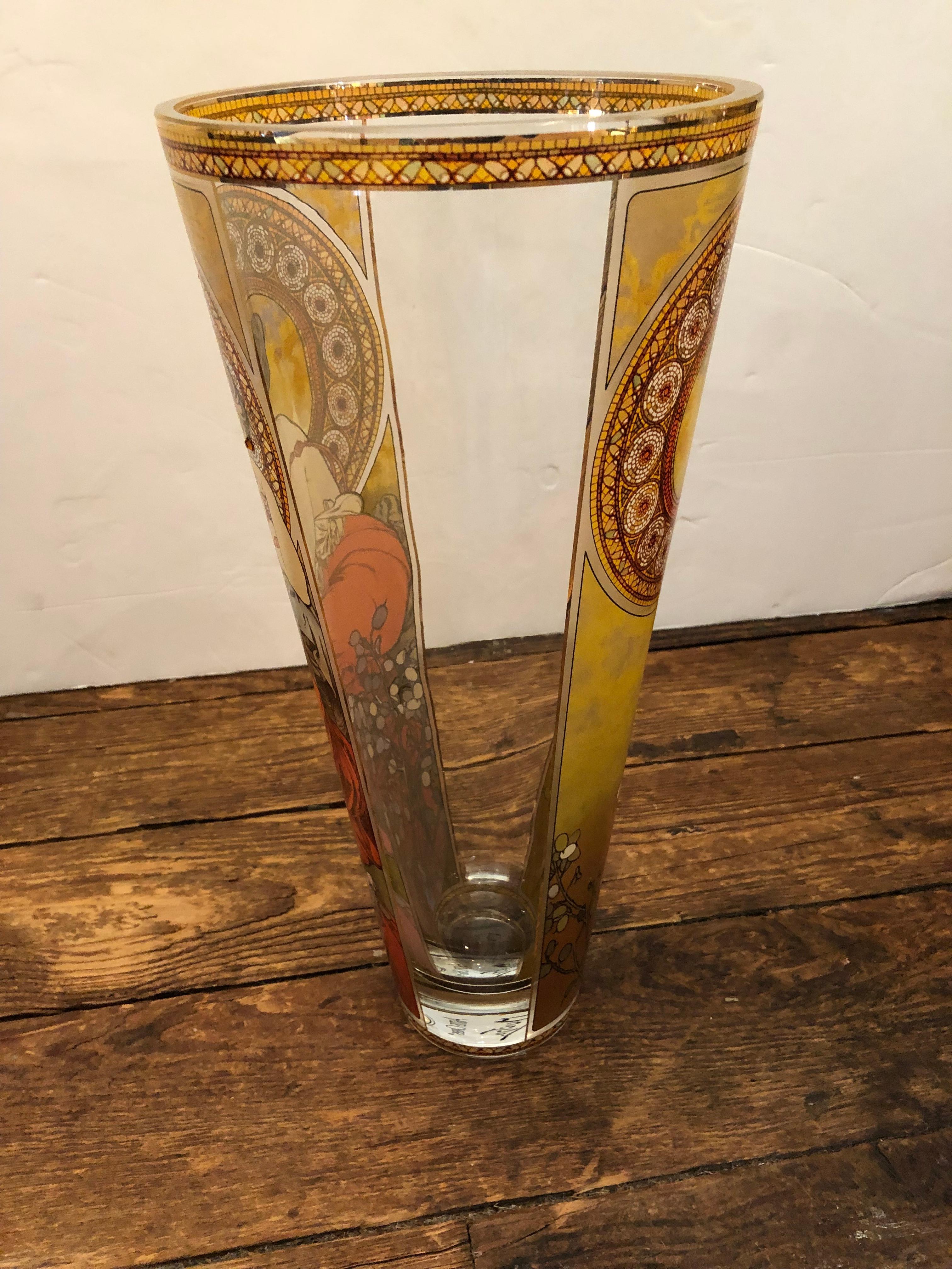 Iconic Alphones Mucha Art Nouveau Autumn Glass Vase 3