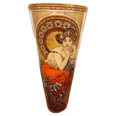 Iconic Alphones Mucha Art Nouveau Autumn Glass Vase
