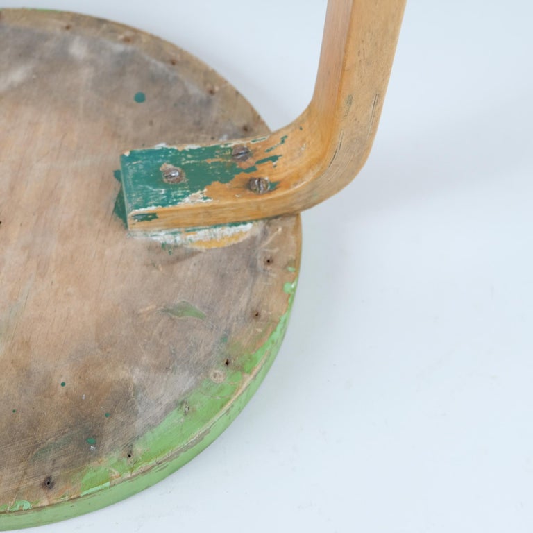 Iconic Alvar Aalto 3-legged Stool Model 60, Birch and Green Paint