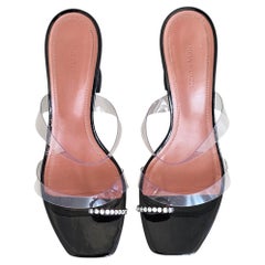 Iconic Amina Muaddi Gilda Clear PVC Crystal Mules Black Martini Heel Box 40 US10