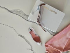 Iconic Amina Muaddi Holli Glass 95 Transparent PVC Silver Slingback Box 39.5 9.5
