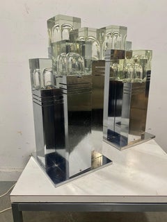 Ikonische und seltene  Paar kubische Gaetano Sciolari-Tischlampen, Italien, 1970