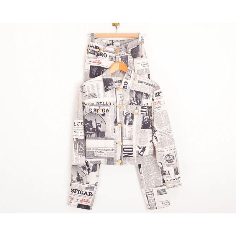 Iconic Archival 1990's Vintage Moschino 'Newspaper' Print Gazette Jeans For Sale 7