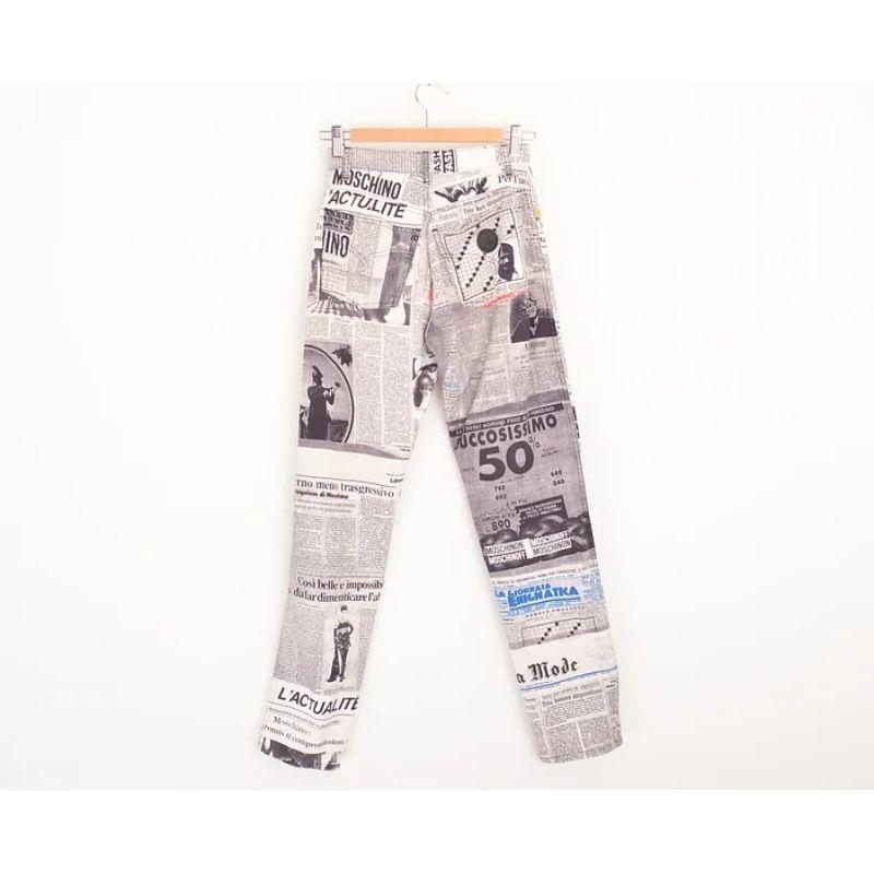 Iconic Archival 1990's Vintage Moschino 'Newspaper' Print Gazette Jeans For Sale 3