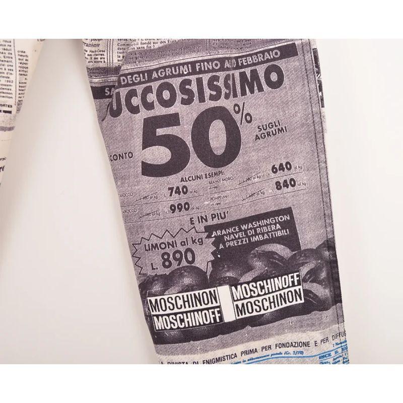 Iconic Archival 1990's Vintage Moschino 'Newspaper' Print Gazette Jeans For Sale 5