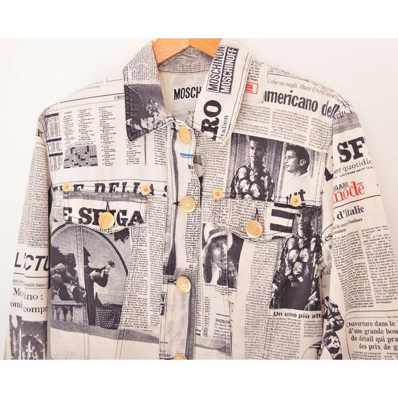Iconic Archival 1990's Vintage Moschino 'Newspaper' Print Gazette Pattern Jacket For Sale 1