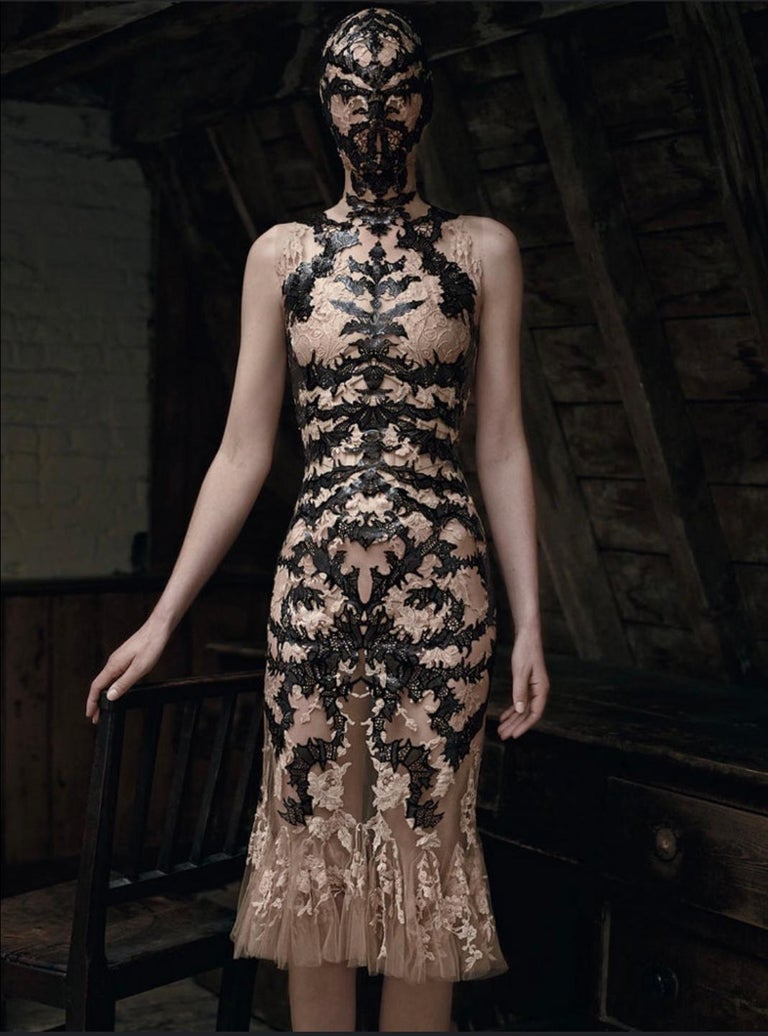 Iconic Archival Alexander McQueen SS 2012 Laser Cut Silk Lace Dress For  Sale at 1stDibs