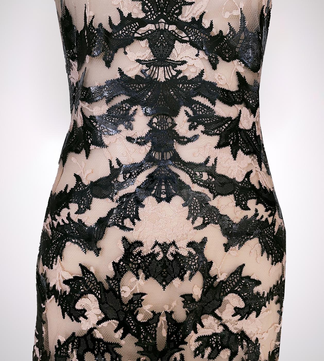 Gray Iconic Archival Alexander McQueen SS 2012 Laser Cut Silk Lace Dress For Sale