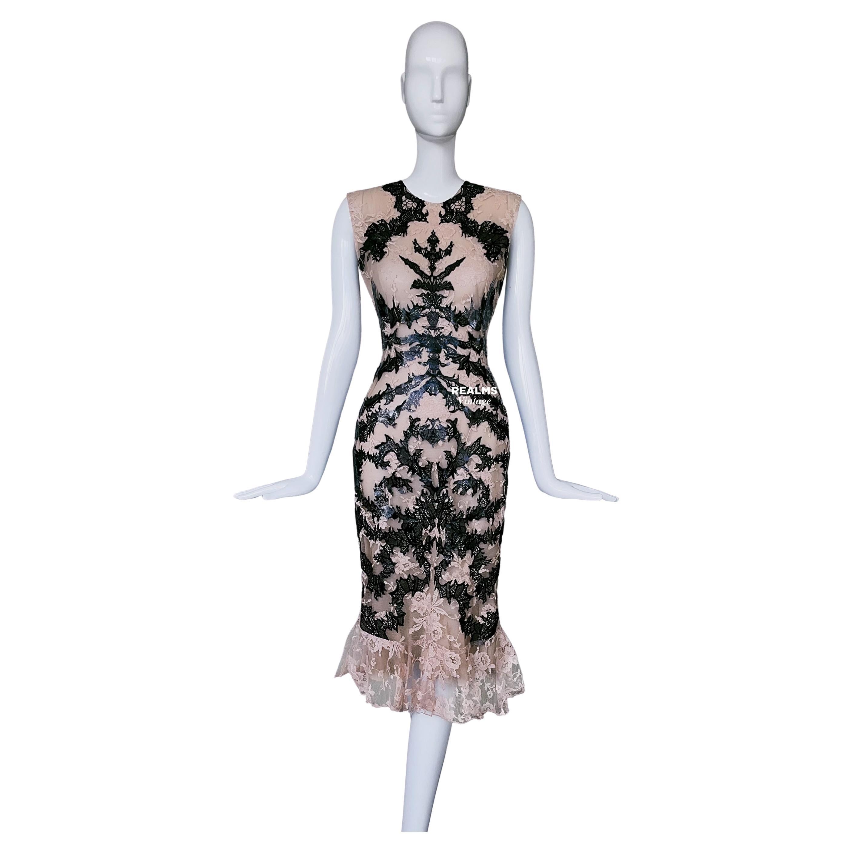Iconic Archival Alexander McQueen SS 2012 Laser Cut Silk Lace Dress For Sale