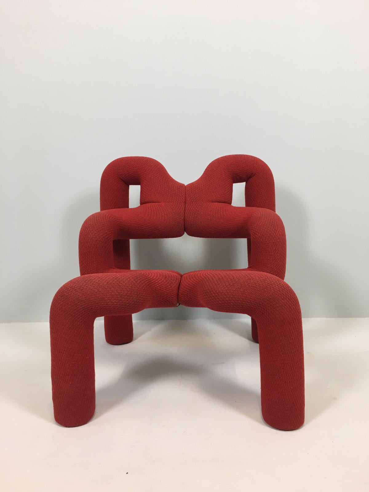 Iconic Lounge Chair by Terje Ekstrom for Stokke Mobler, 1970s. Organic shaped, Original red upholstered frame. This special chair was designed in the 1970s and is in a beautiful vintage condition. No damages in the fabric.