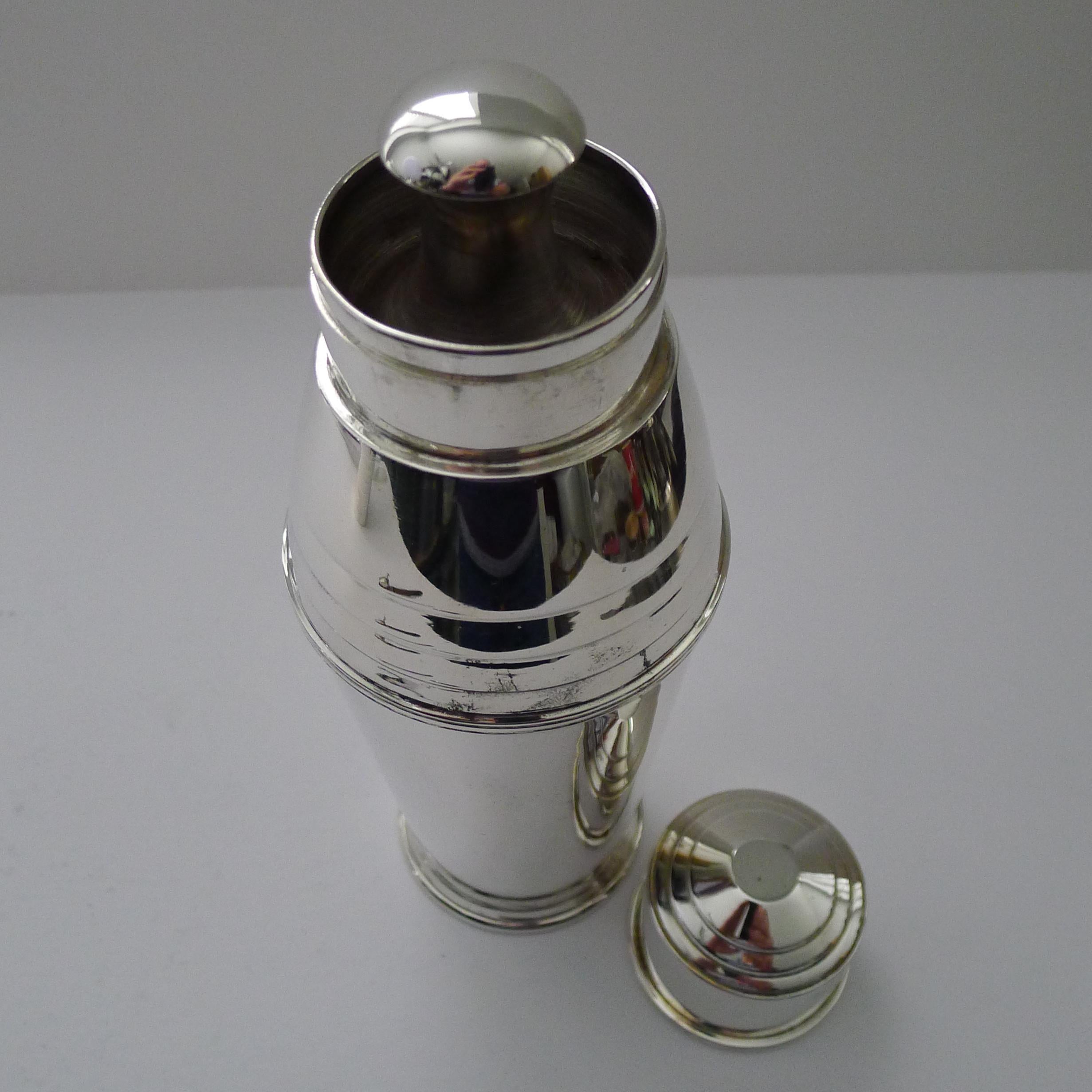 Silver Plate Iconic Art Deco Cocktail Shaker by Adie Brothers, circa 1930s For Sale