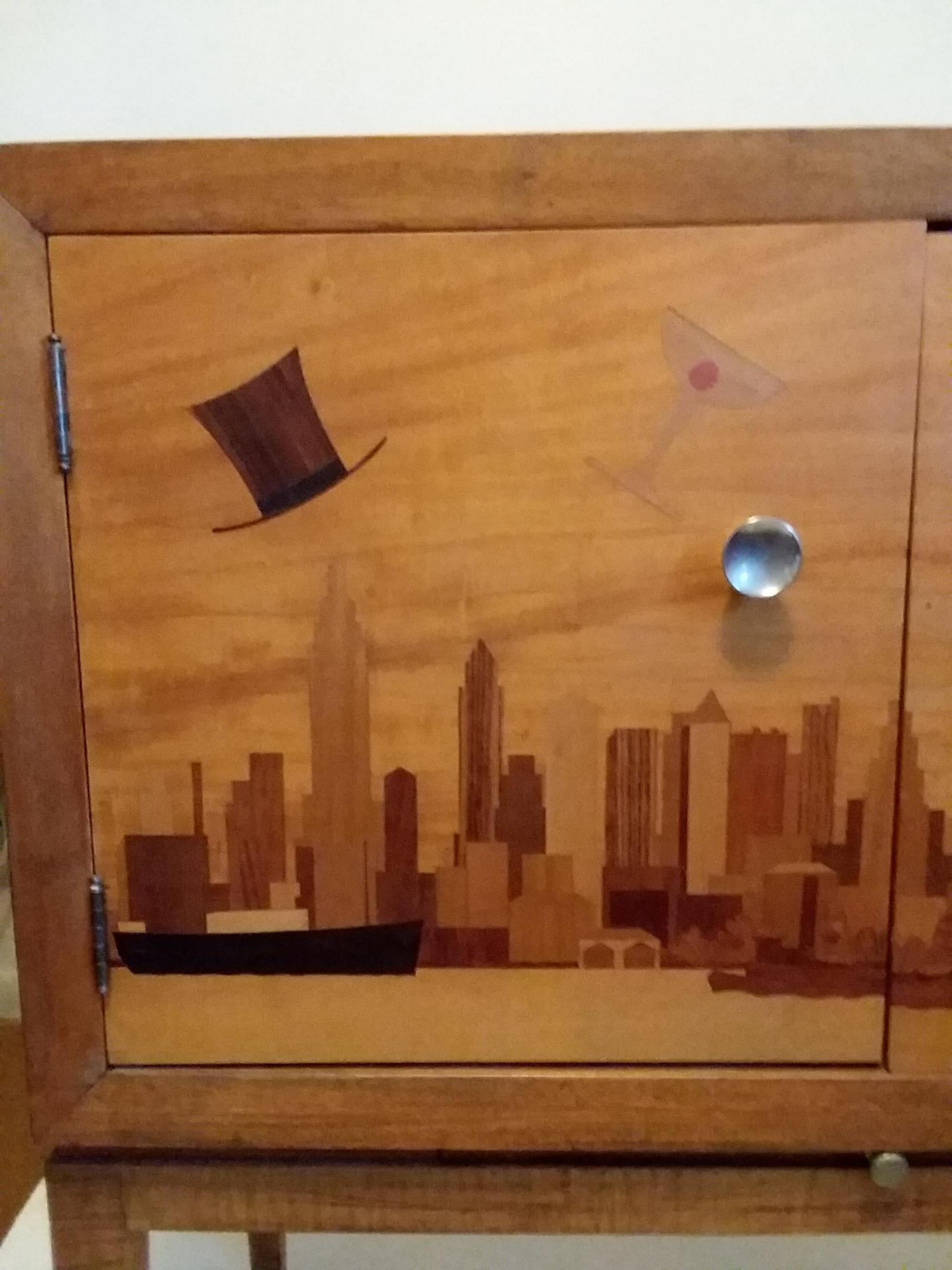 Iconic Art Deco Inlaid New York Bar Cabinet For Sale 5