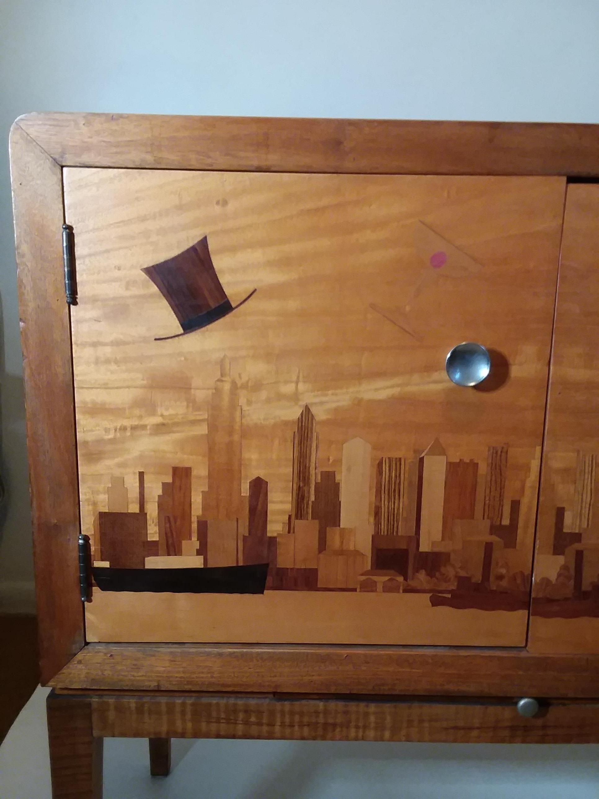 Iconic Art Deco Inlaid New York Bar Cabinet For Sale 6