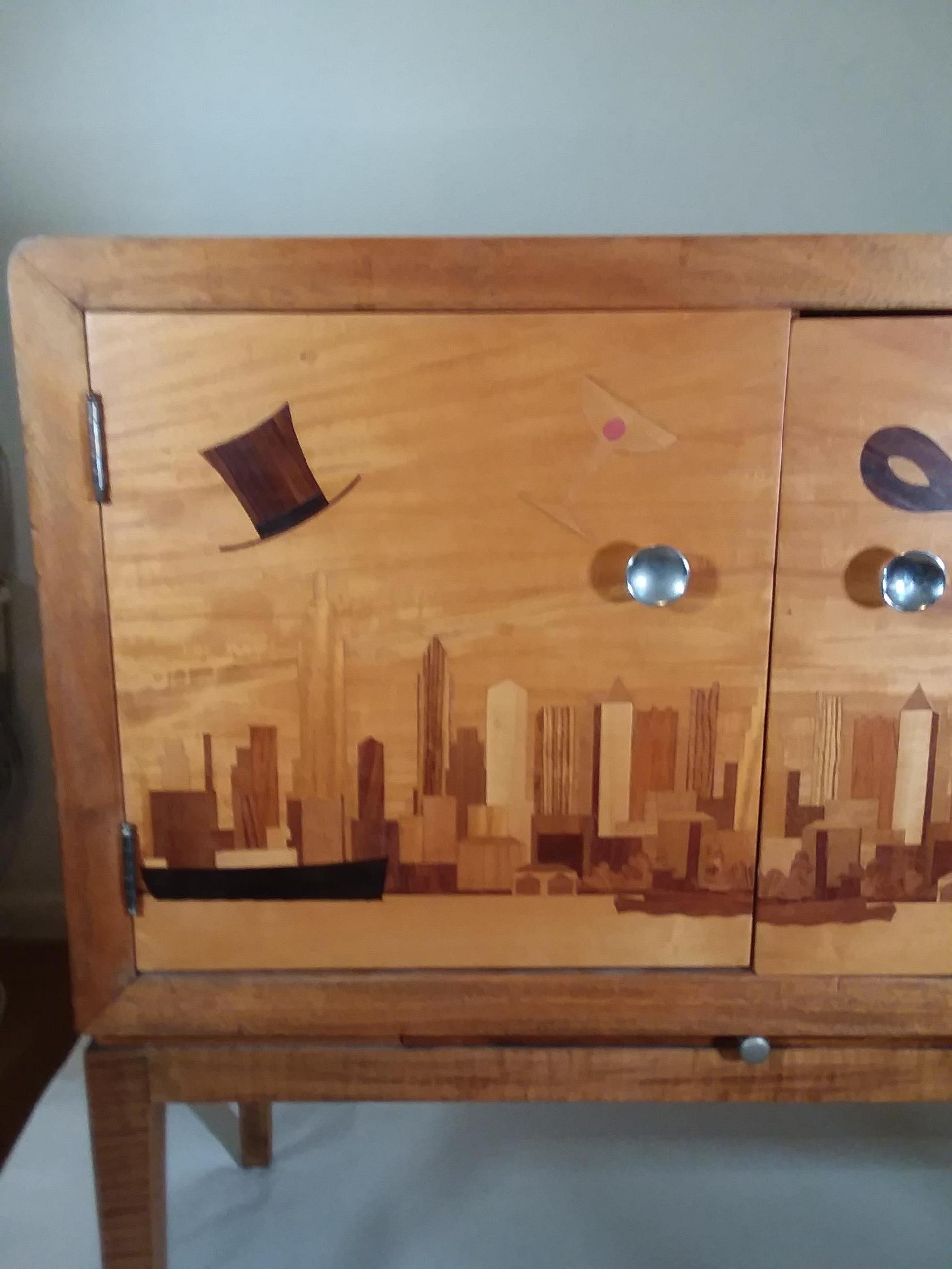 Iconic Art Deco Inlaid New York Bar Cabinet For Sale 7