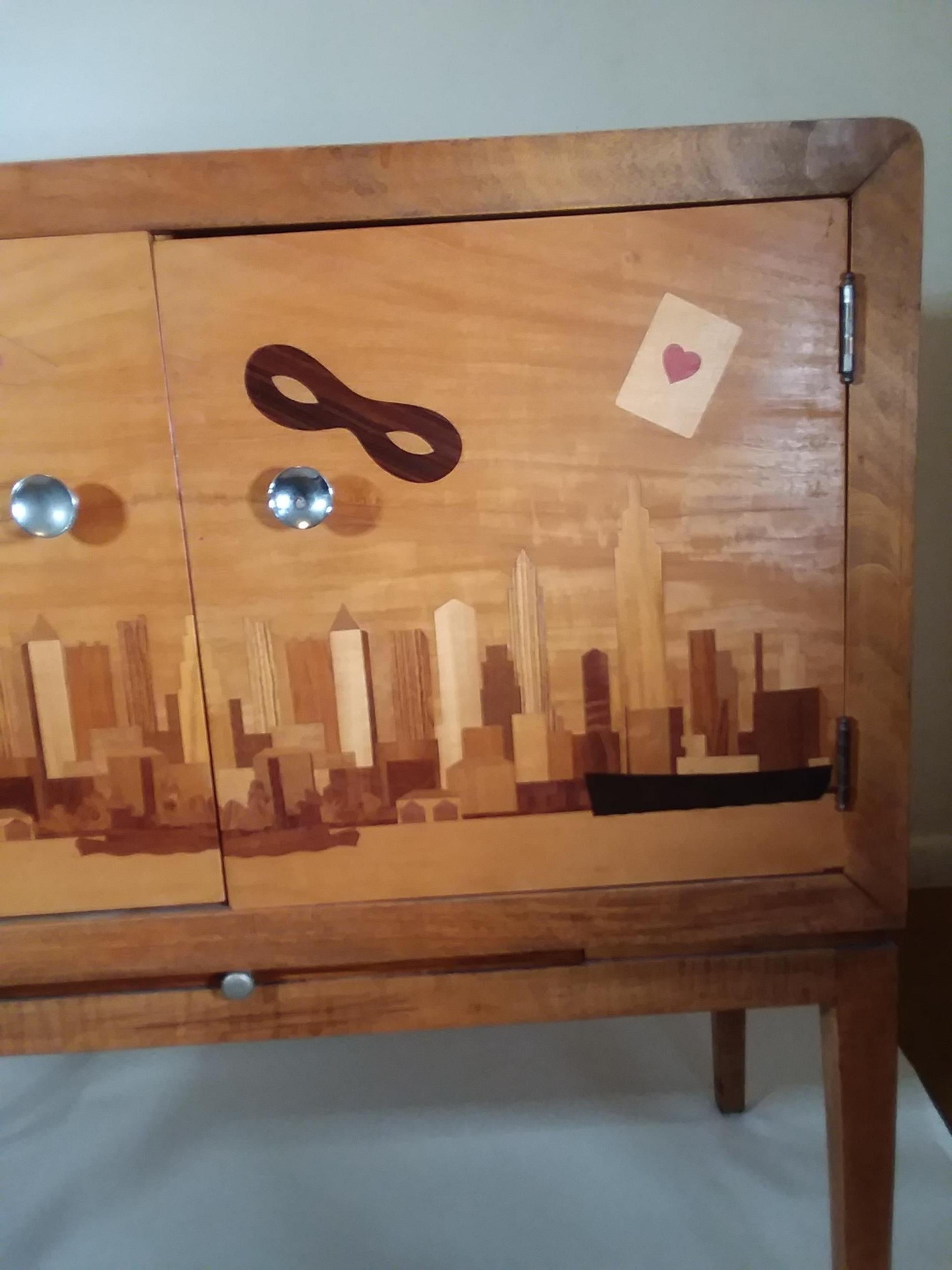 Iconic Art Deco Inlaid New York Bar Cabinet For Sale 10