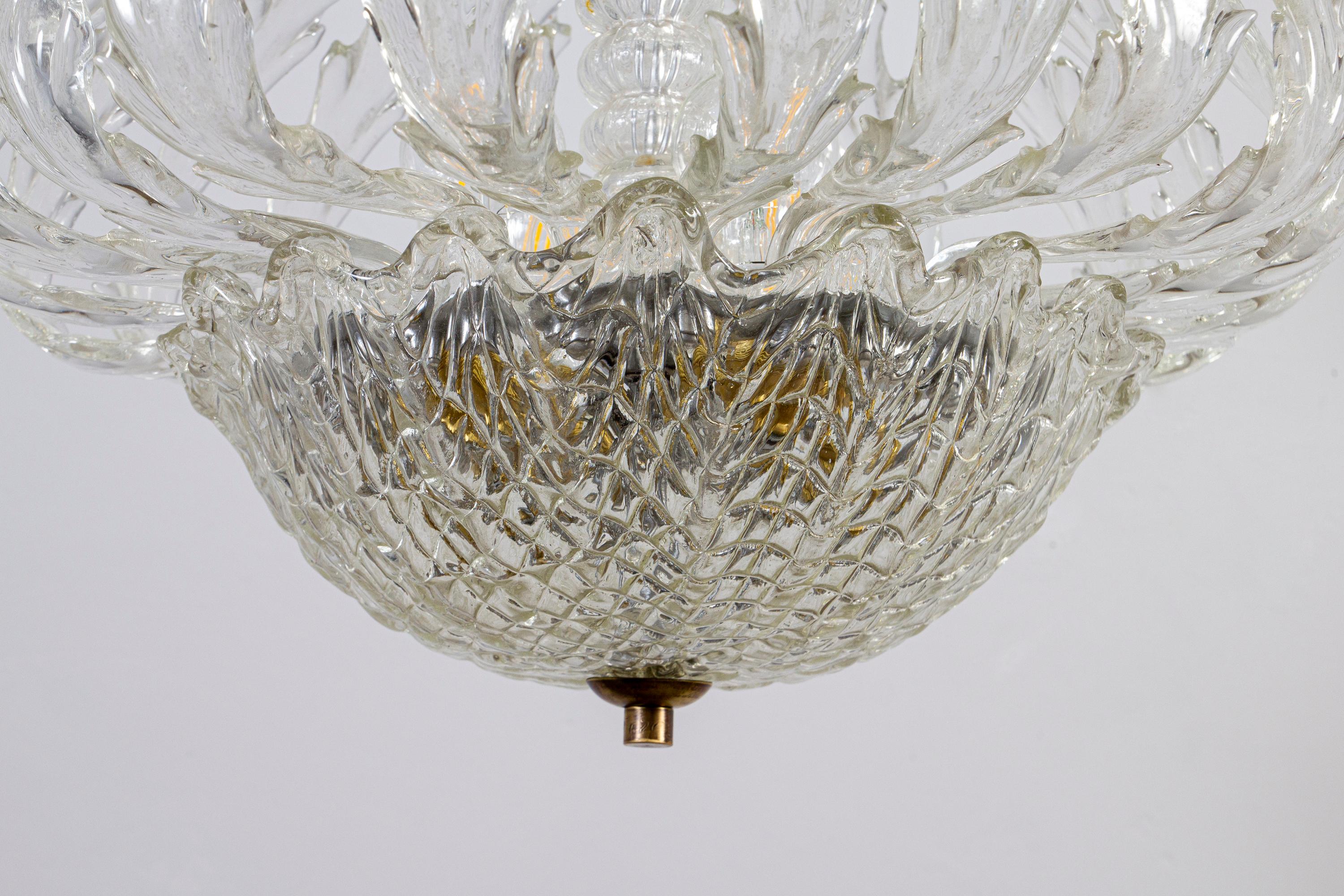 Iconic Art Deco Murano Glass Chandelier by Ercole Barovier, 1930s For Sale 4