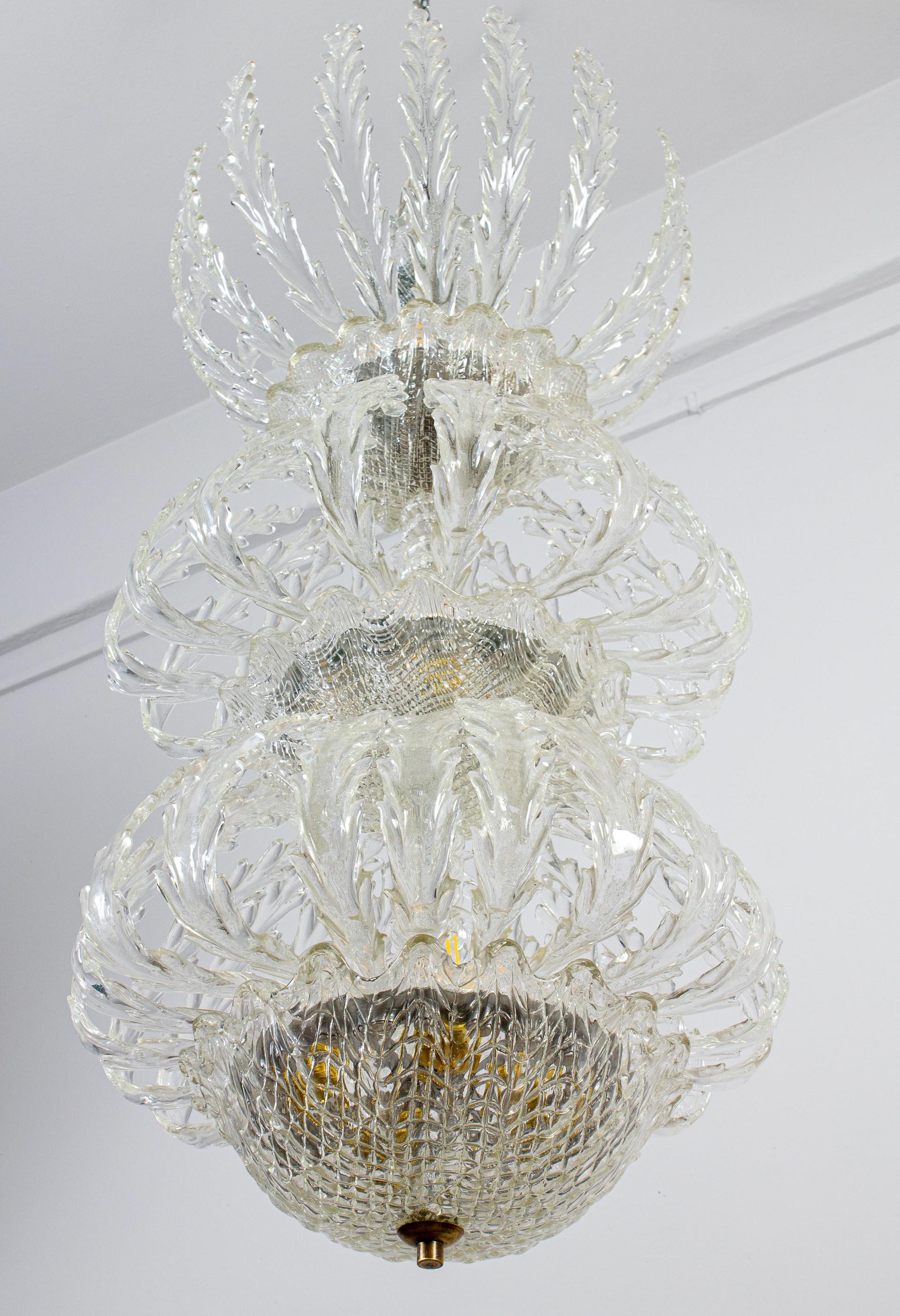20th Century Iconic Art Deco Murano Glass Chandelier by Ercole Barovier, 1930s For Sale