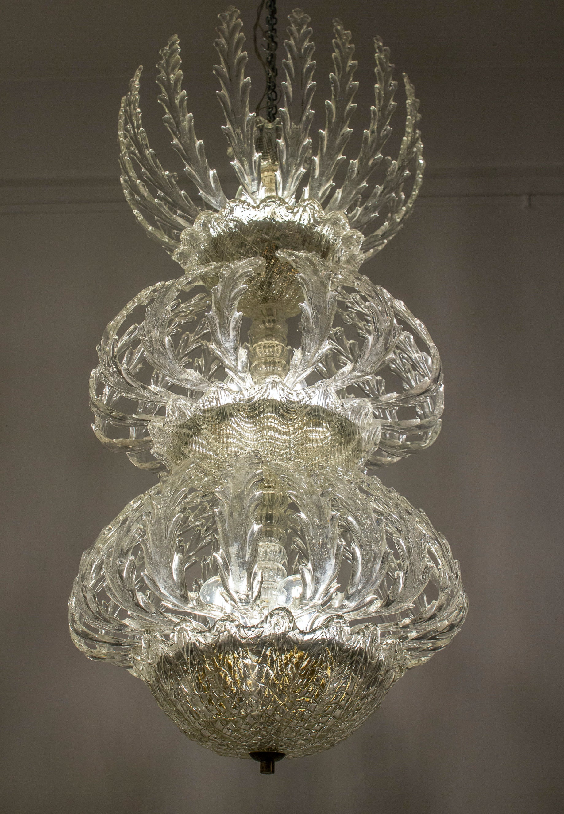 Blown Glass Iconic Art Deco Murano Glass Chandelier by Ercole Barovier, 1930s For Sale