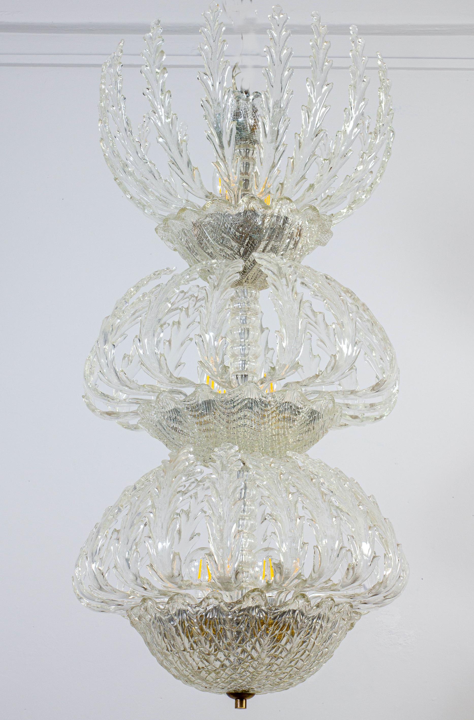 Iconic Art Deco Murano Glass Chandelier by Ercole Barovier, 1930s For Sale 3
