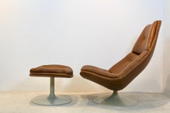 Iconic Artifort F510 Swivel Chair and Ottoman in Leather, Geoffrey Harcourt '60s