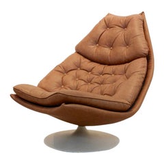 Iconique fauteuil pivotant Artifort F588 en cuir cognac de Geoffrey Harcourt:: années 1960