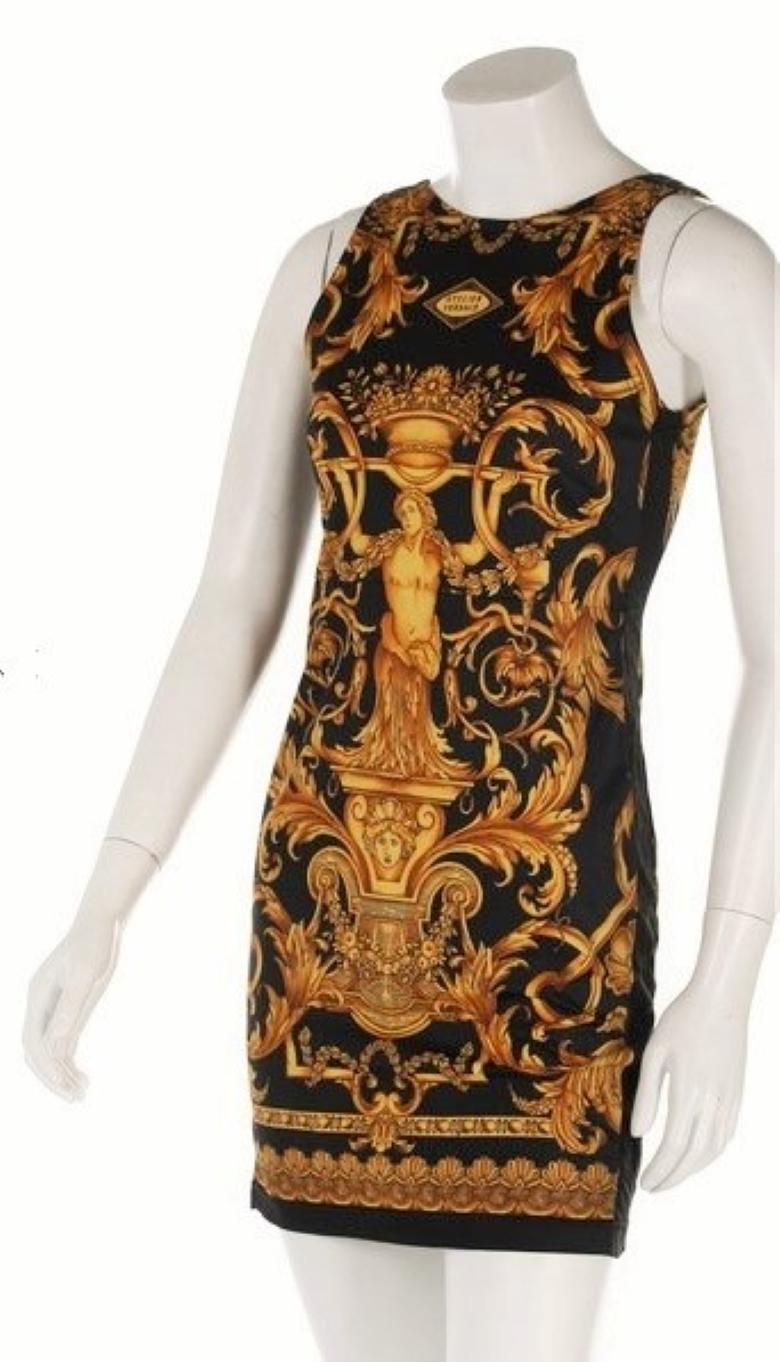 Icono Atelier A Gianni Versace Couture SS 1992 Mini Vestido Medusa Negro Barroco en venta 1