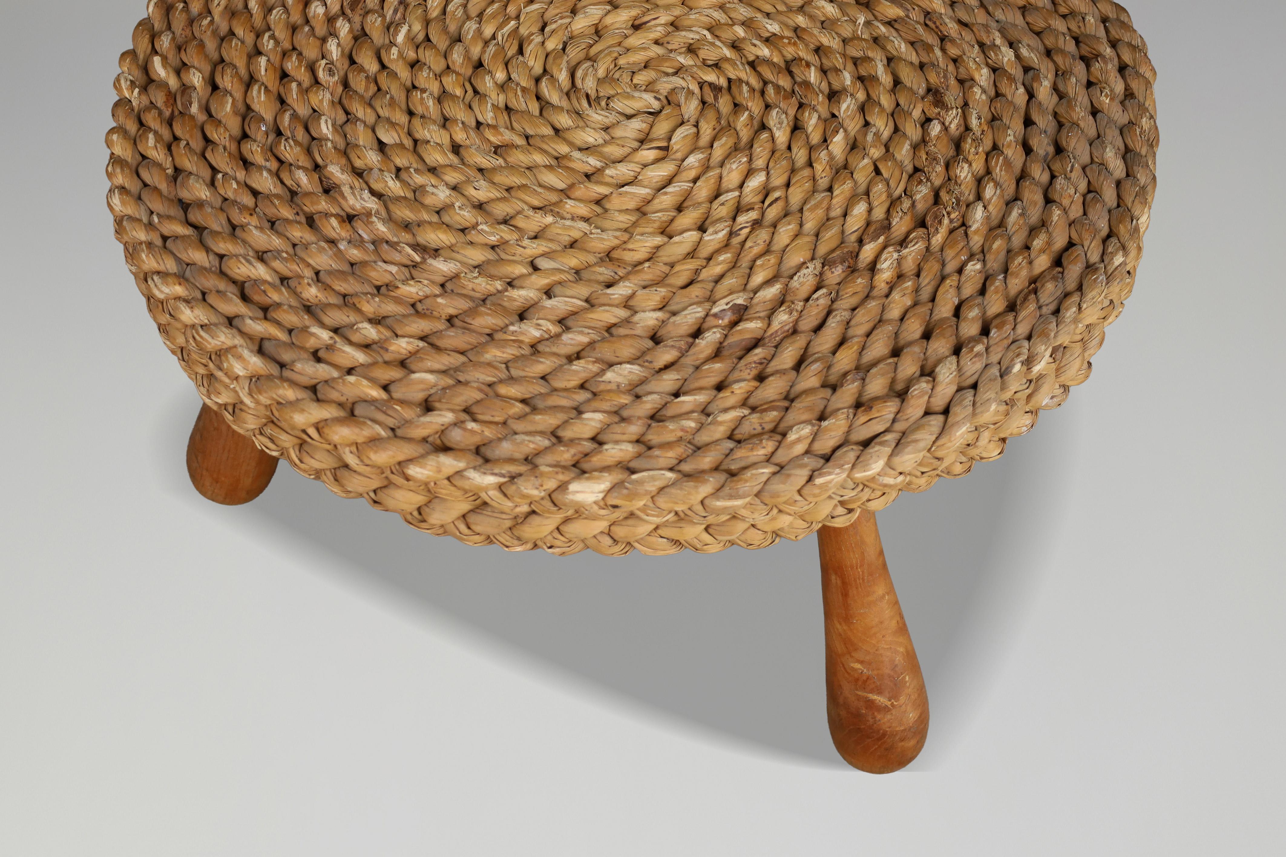 XX secolo Iconic Audoux & Minet Rope Side / Coffee Table, France, 1950s in vendita