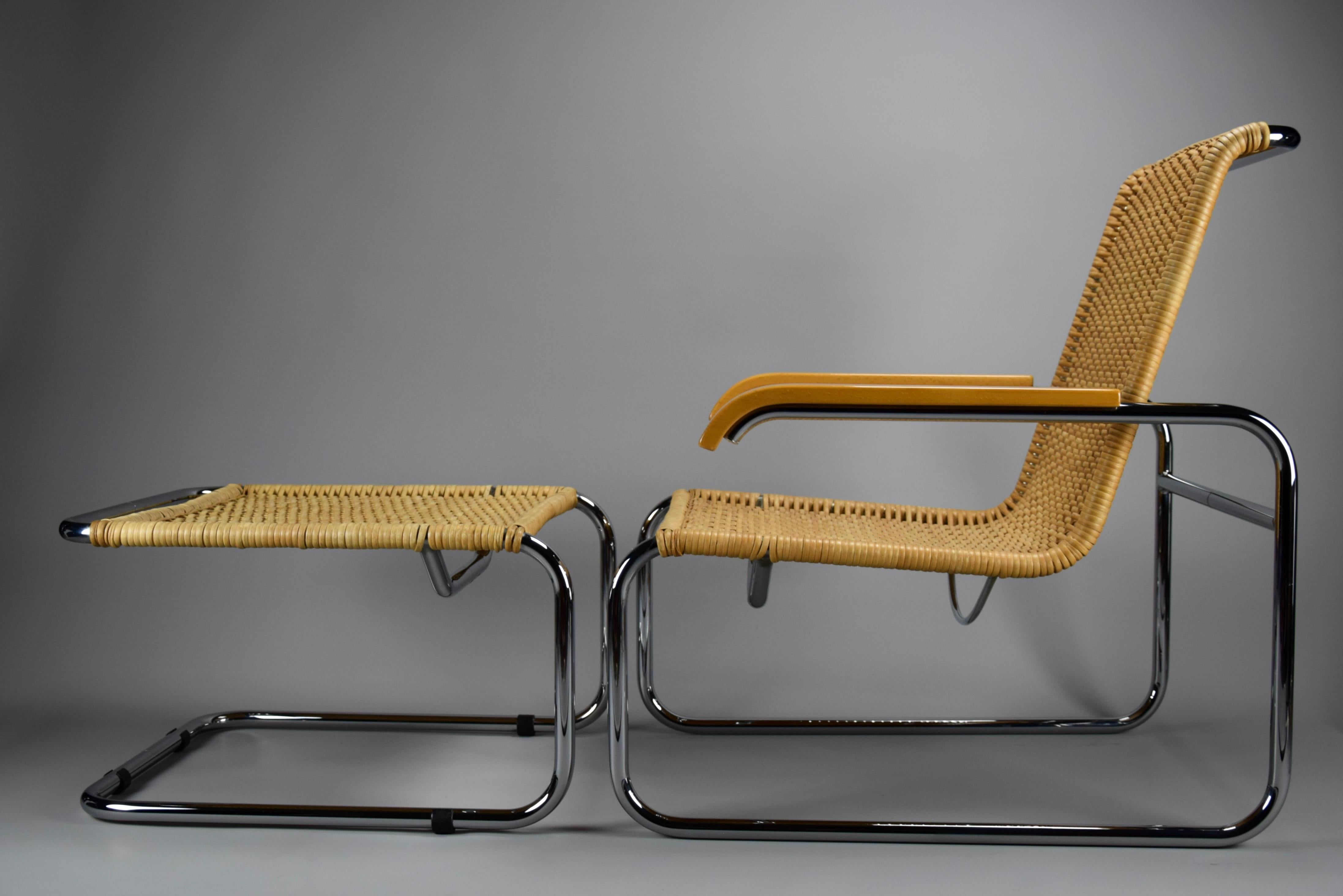Iconic B35 Lounge Chair and Hocker by Marcel Breuer for Thonet 1970 For Sale 8