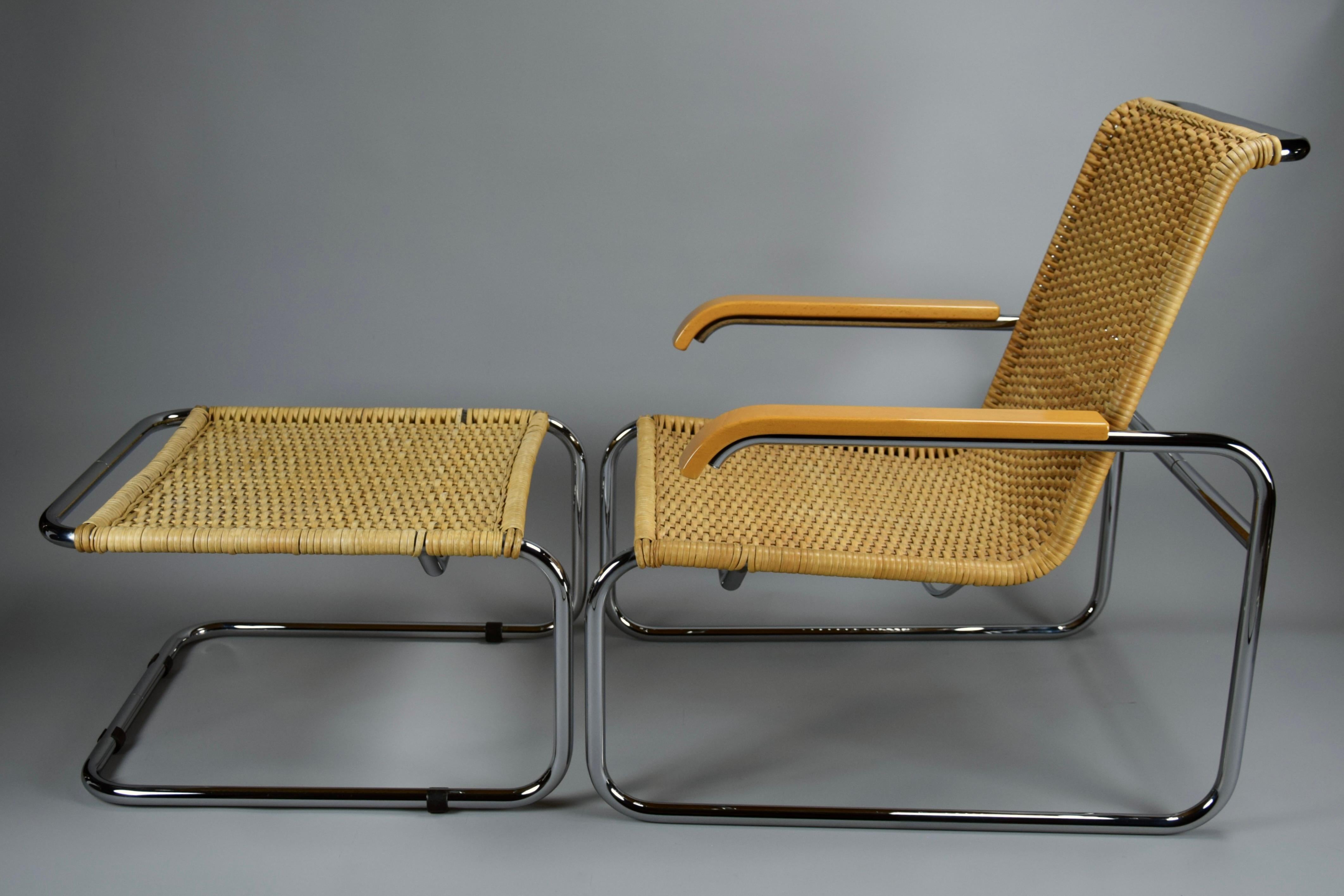 Steel Iconic B35 Lounge Chair and Hocker by Marcel Breuer for Thonet 1970 For Sale