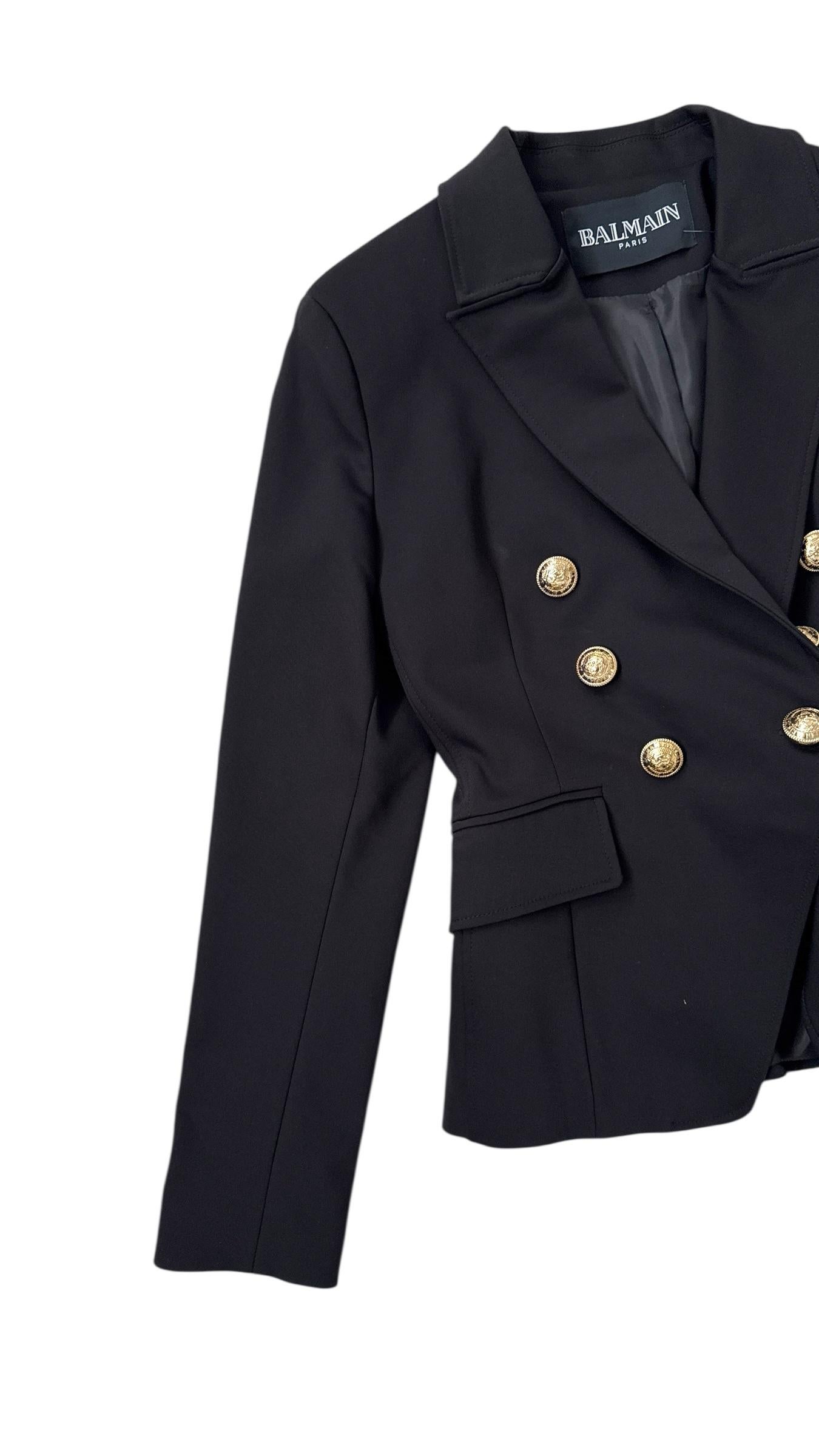 Iconic Balmain Black Double-Breasted Blazer with Gold Medallion Buttons For Sale 6