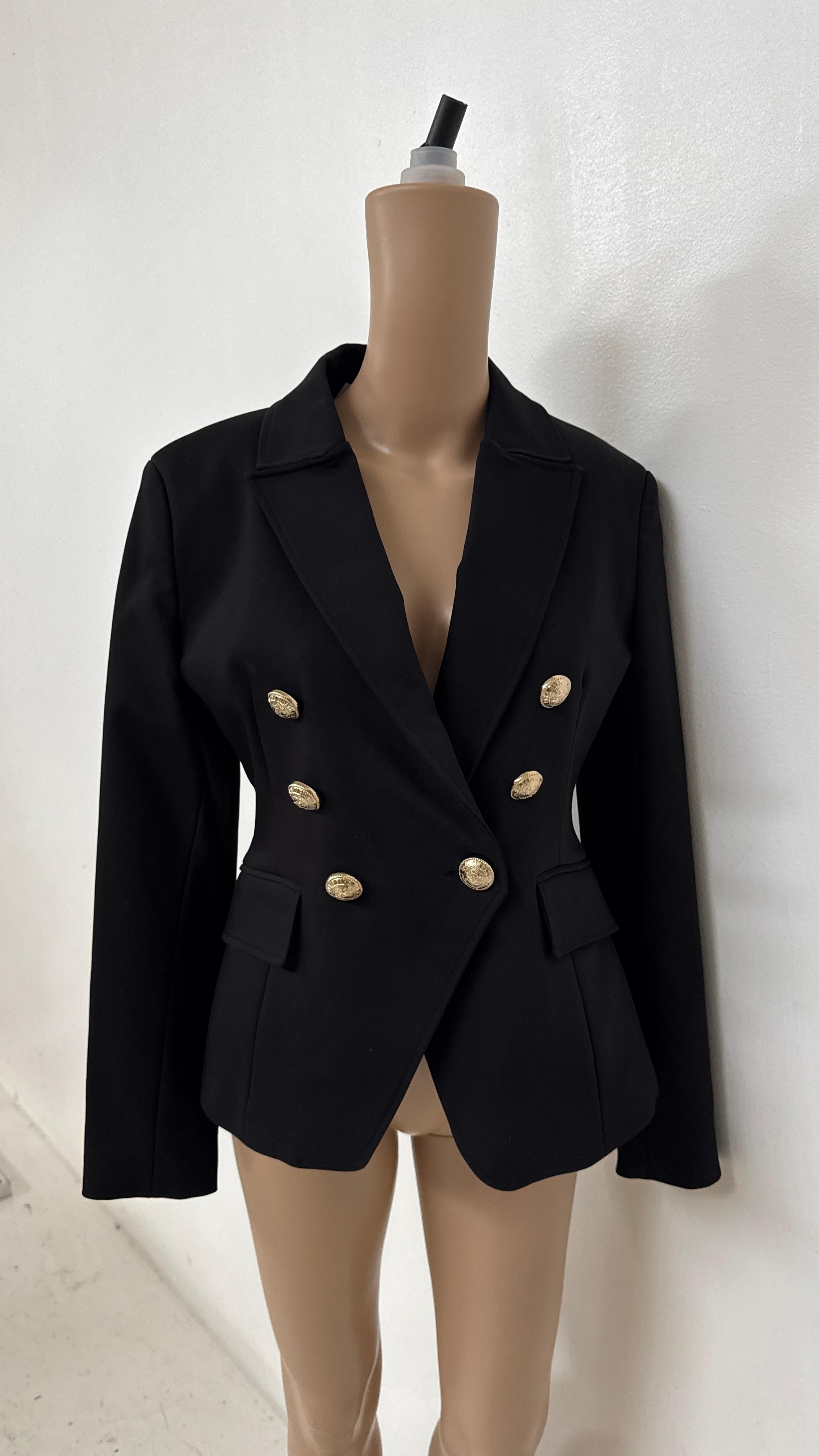 Women's or Men's Iconic Balmain Black Double-Breasted Blazer with Gold Medallion Buttons For Sale