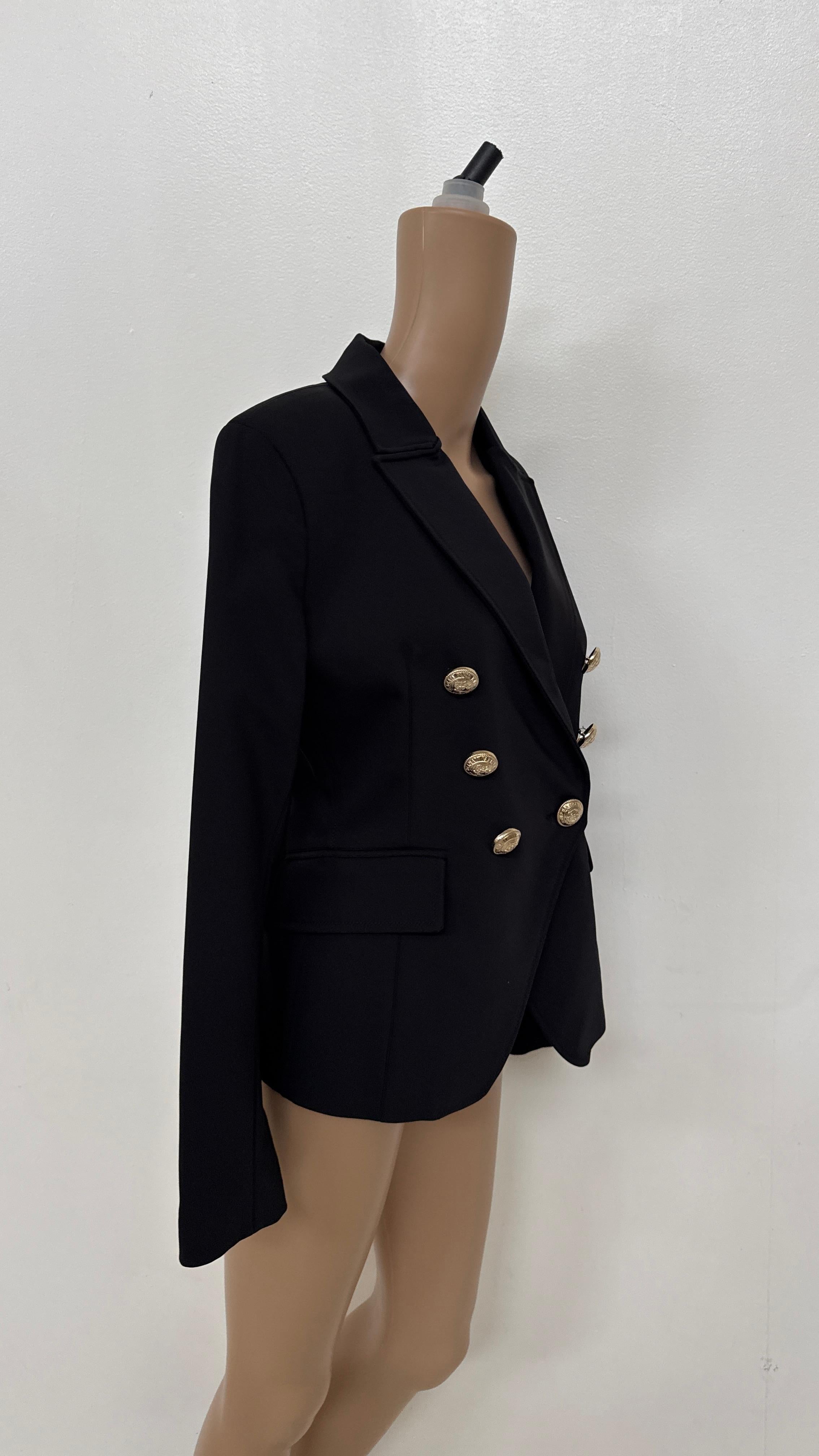 Iconic Balmain Black Double-Breasted Blazer with Gold Medallion Buttons For Sale 2