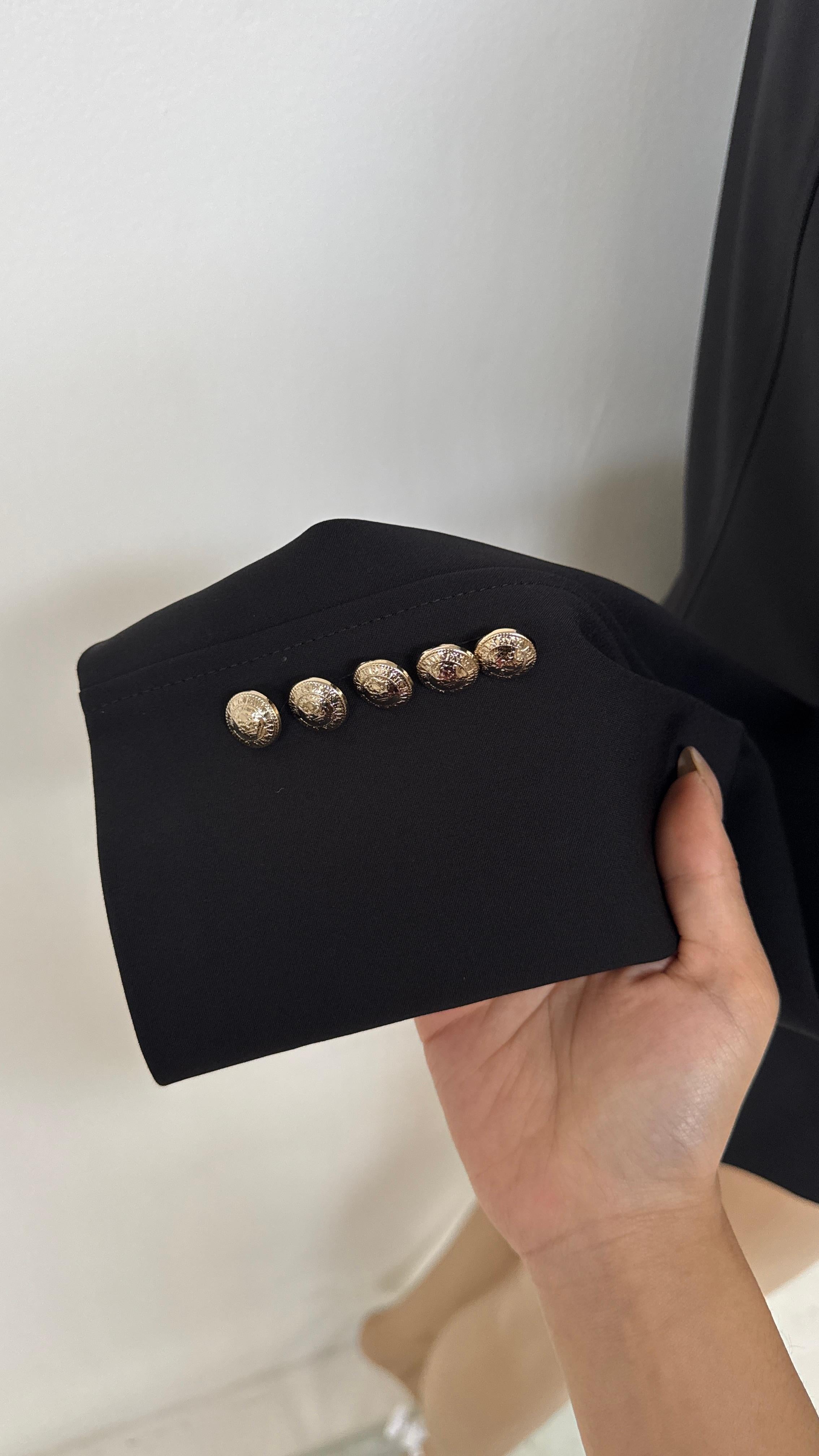 Iconic Balmain Black Double-Breasted Blazer with Gold Medallion Buttons For Sale 4