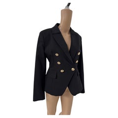 Iconic Balmain Black Double-Breasted Blazer with Gold Medallion Buttons