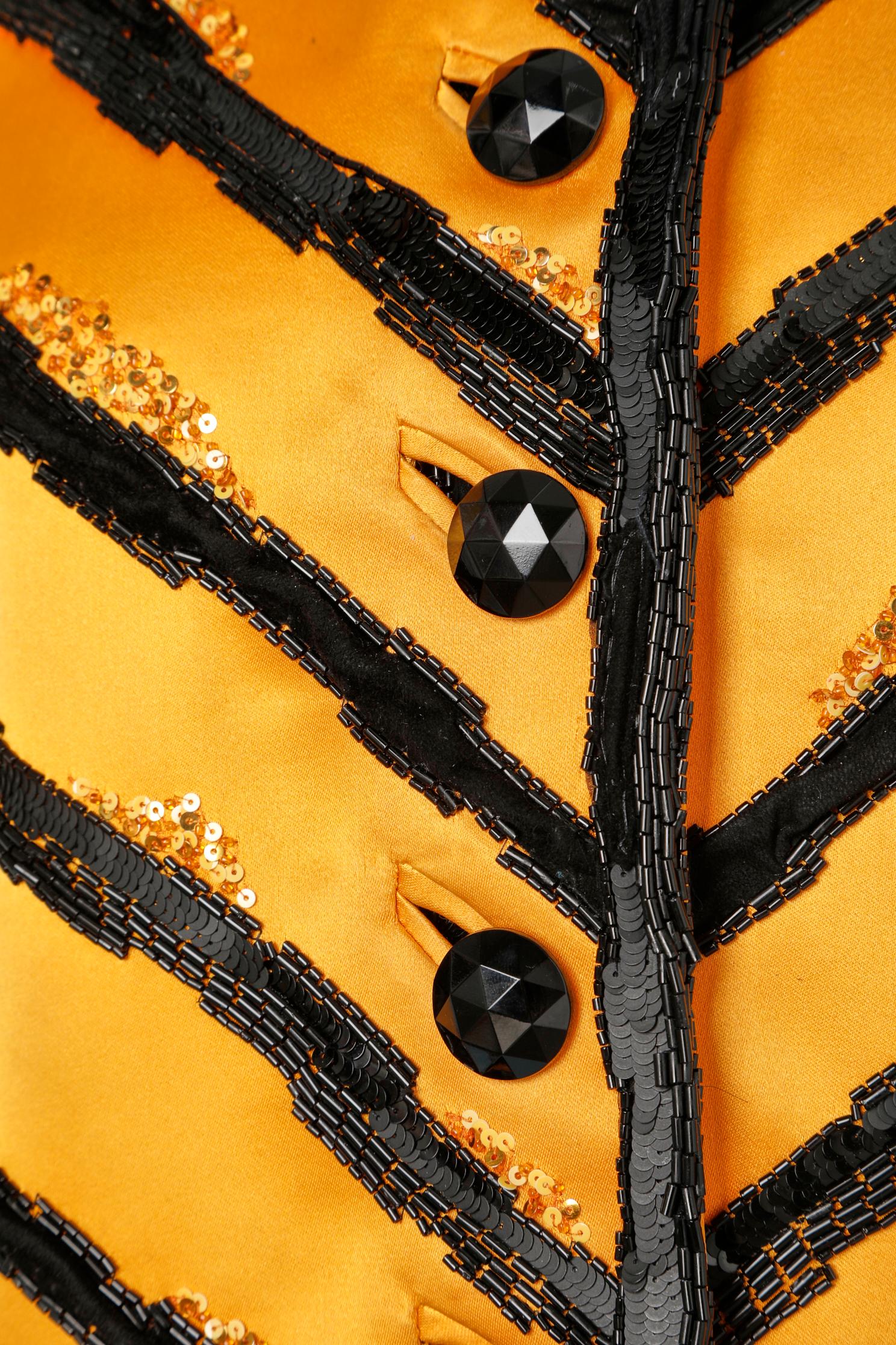 Iconic black and yellow jacket with sequin and beads embroidered and black button 