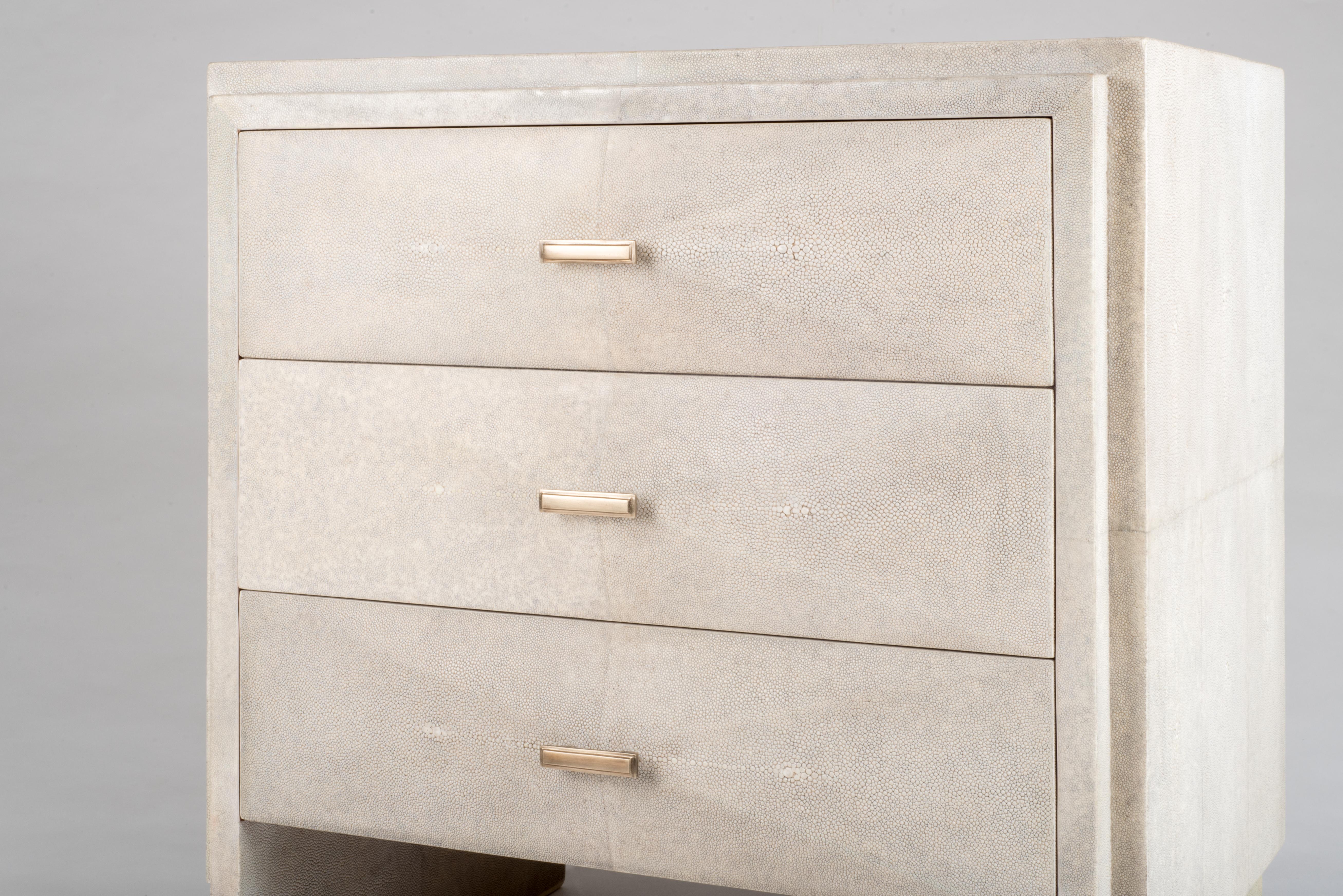 Iconic Bedside Table with Beveled Drawers in Coal Black Shagreen by R&Y Augousti In New Condition For Sale In New York, NY