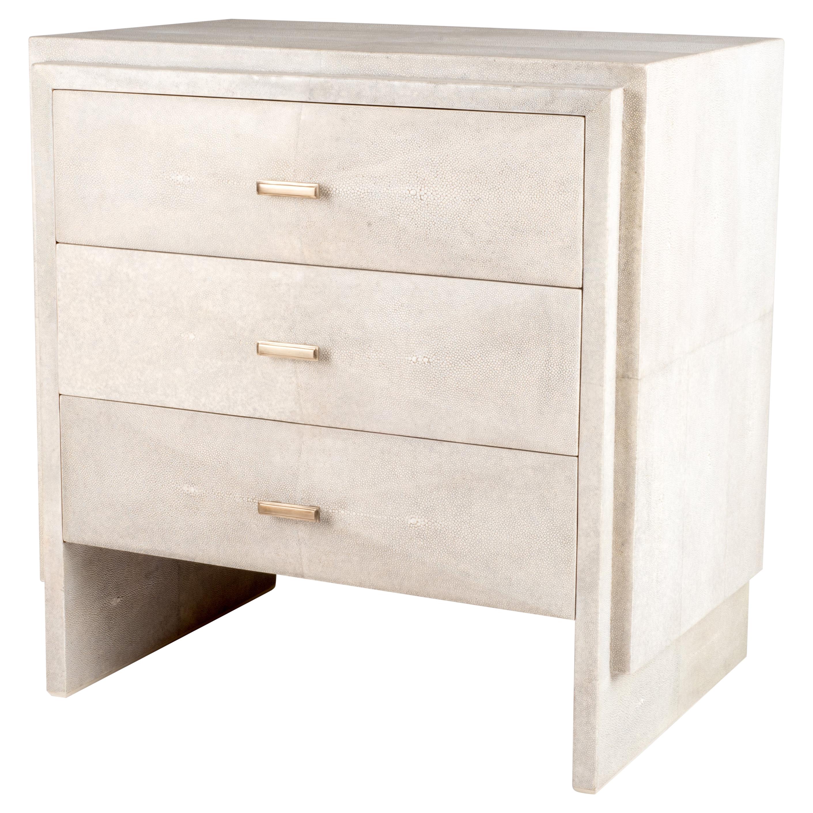 Iconic Bedside Table with beveled drawers in Cream Shagreen by R&Y Augousti For Sale