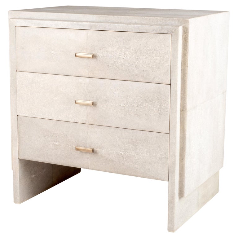 Iconic Bedside Table with Beveled Drawers in Cream Shagreen by R&Y Augousti  For Sale at 1stDibs