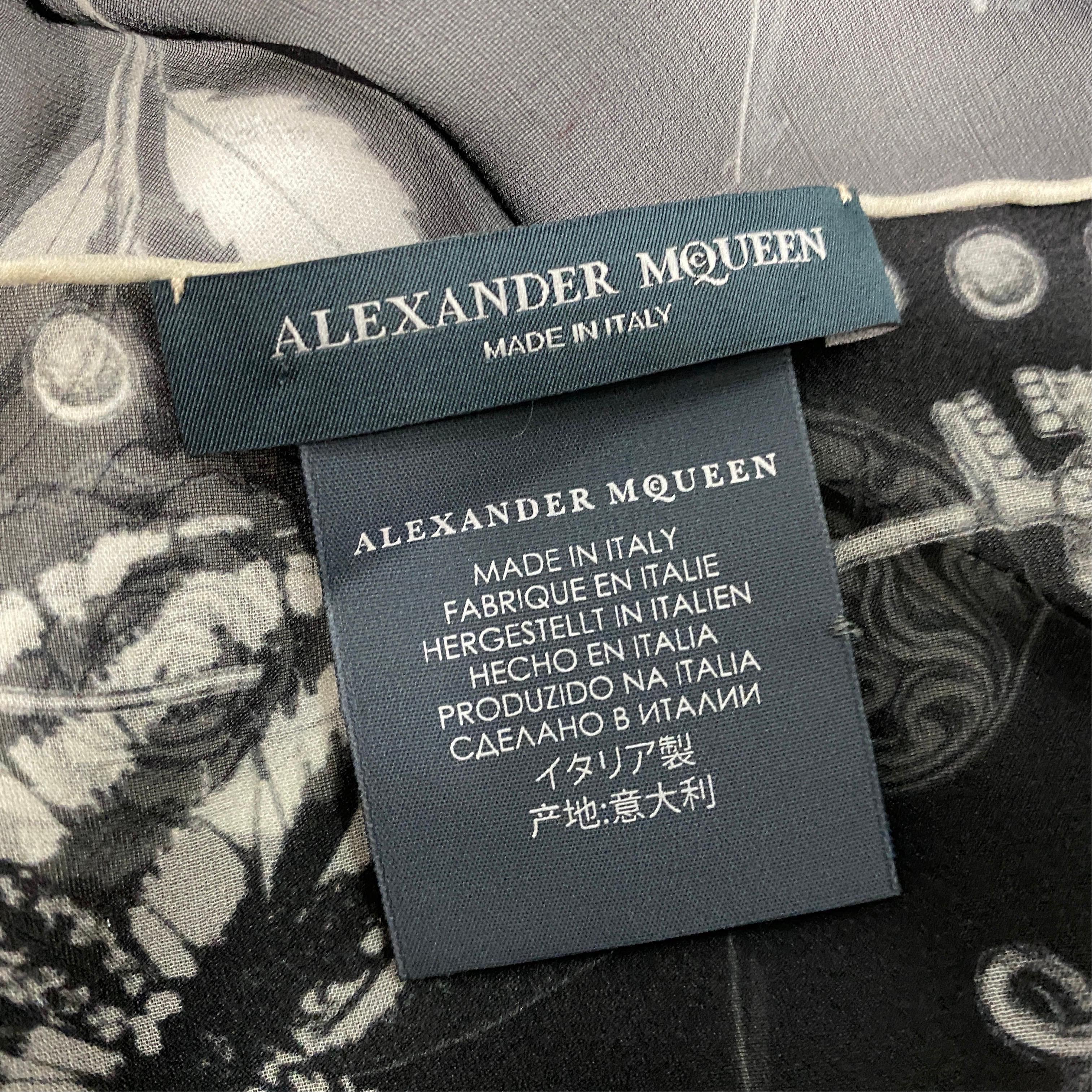 Iconic Black and White Silk Scarf by Alexander McQueen, with central Skull 2