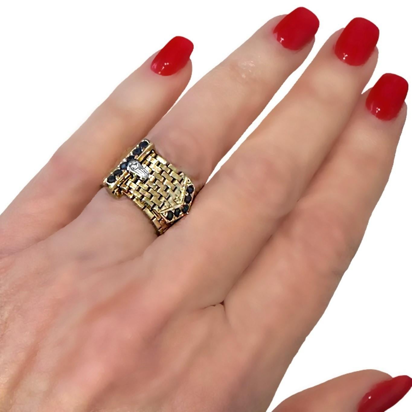 Iconic Black Starr & Gorham Retro Period Buckle Ring mit Saphiren und Diamant 1