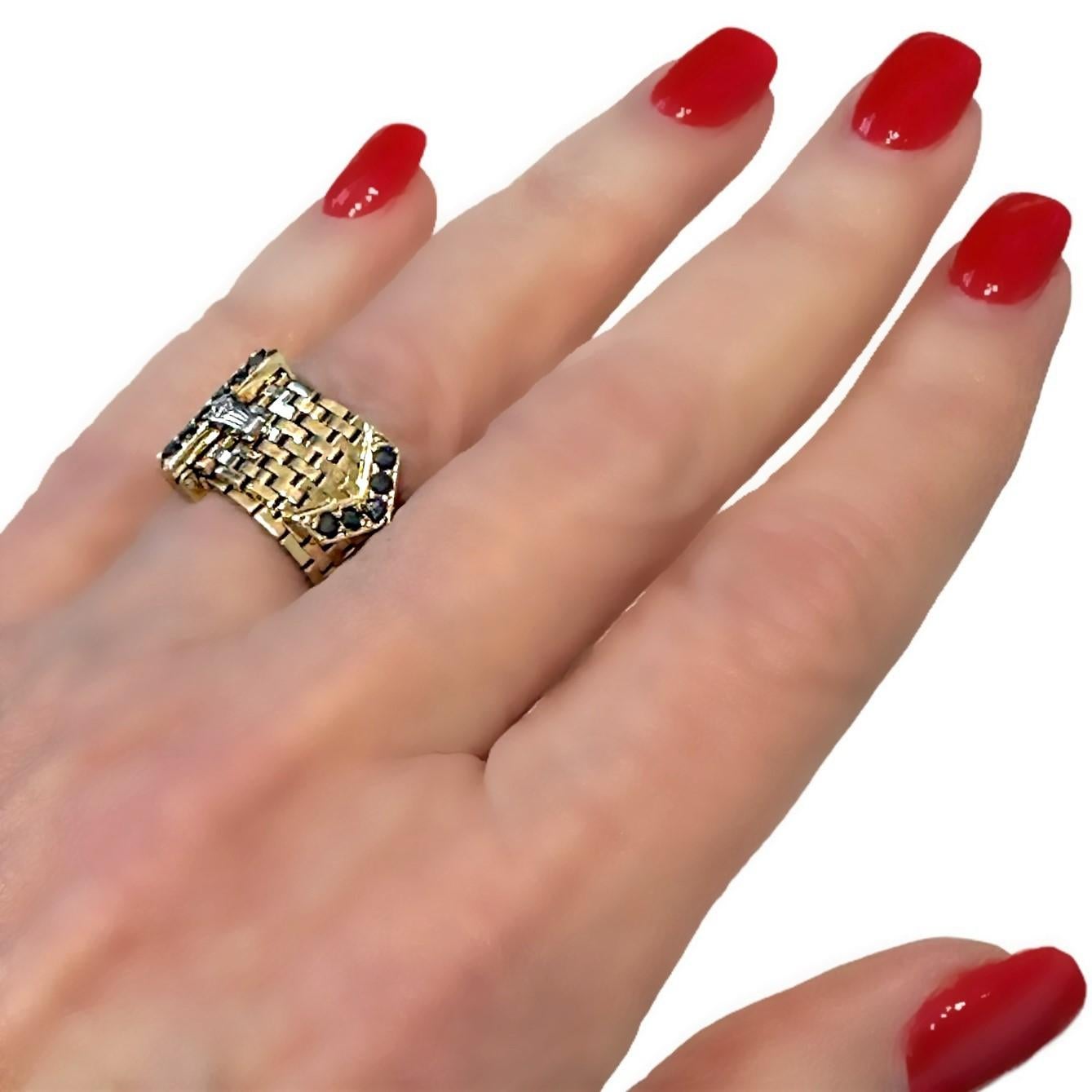 Iconic Black Starr & Gorham Retro Period Buckle Ring mit Saphiren und Diamant 2