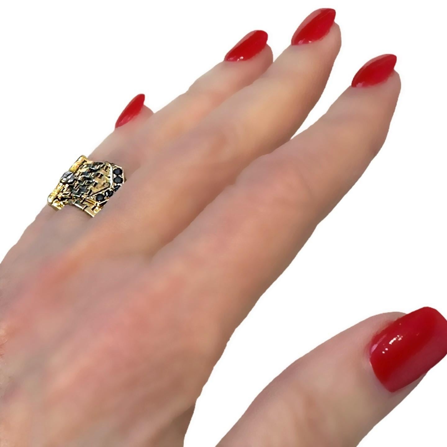 Iconic Black Starr & Gorham Retro Period Buckle Ring mit Saphiren und Diamant 3