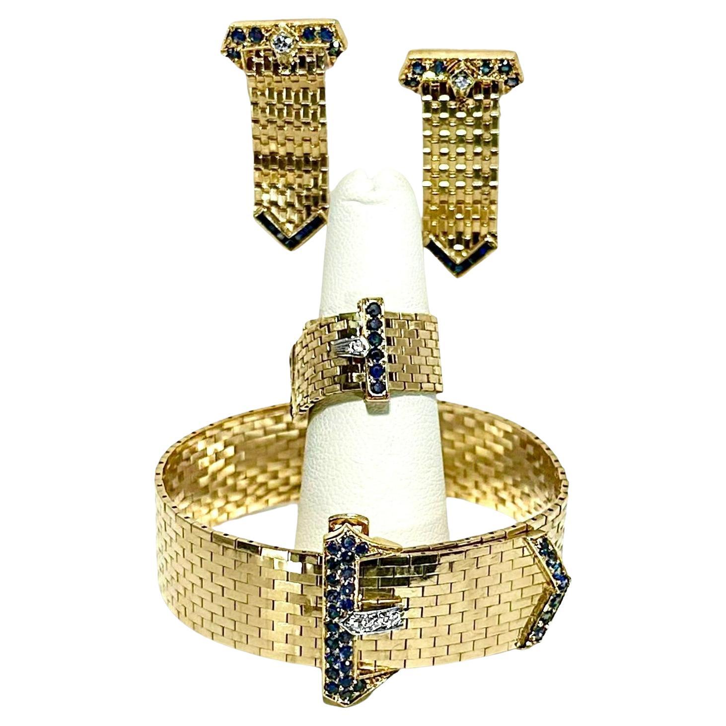 Iconic Black Starr & Gorham Retro Period Buckle Ring mit Saphiren und Diamant 4