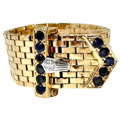 Iconic Black Starr & Gorham Retro Period Buckle Ring with Sapphires and Diamond