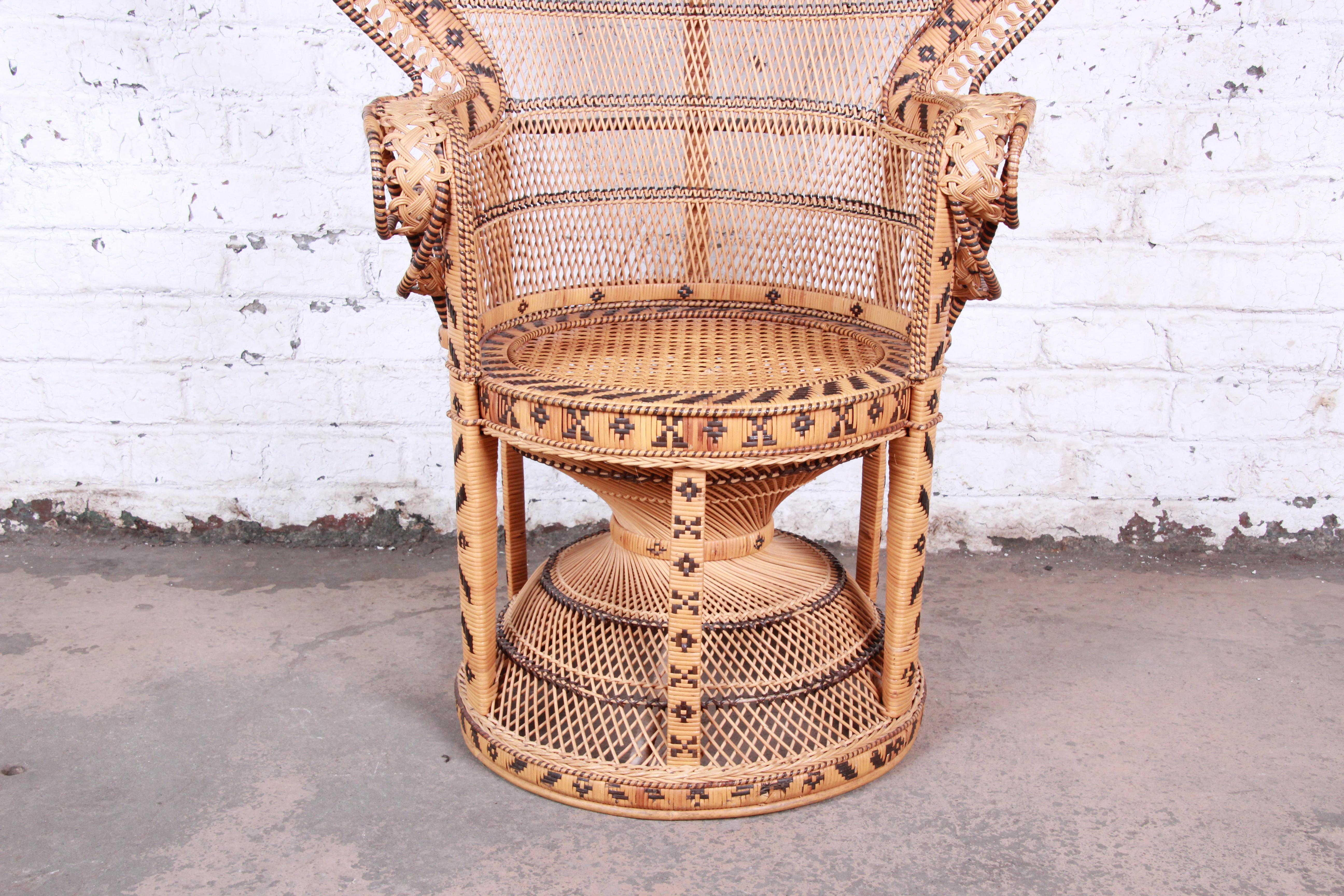 American Iconic Bohemian Wicker Emanuelle Peacock Chair, 1970s